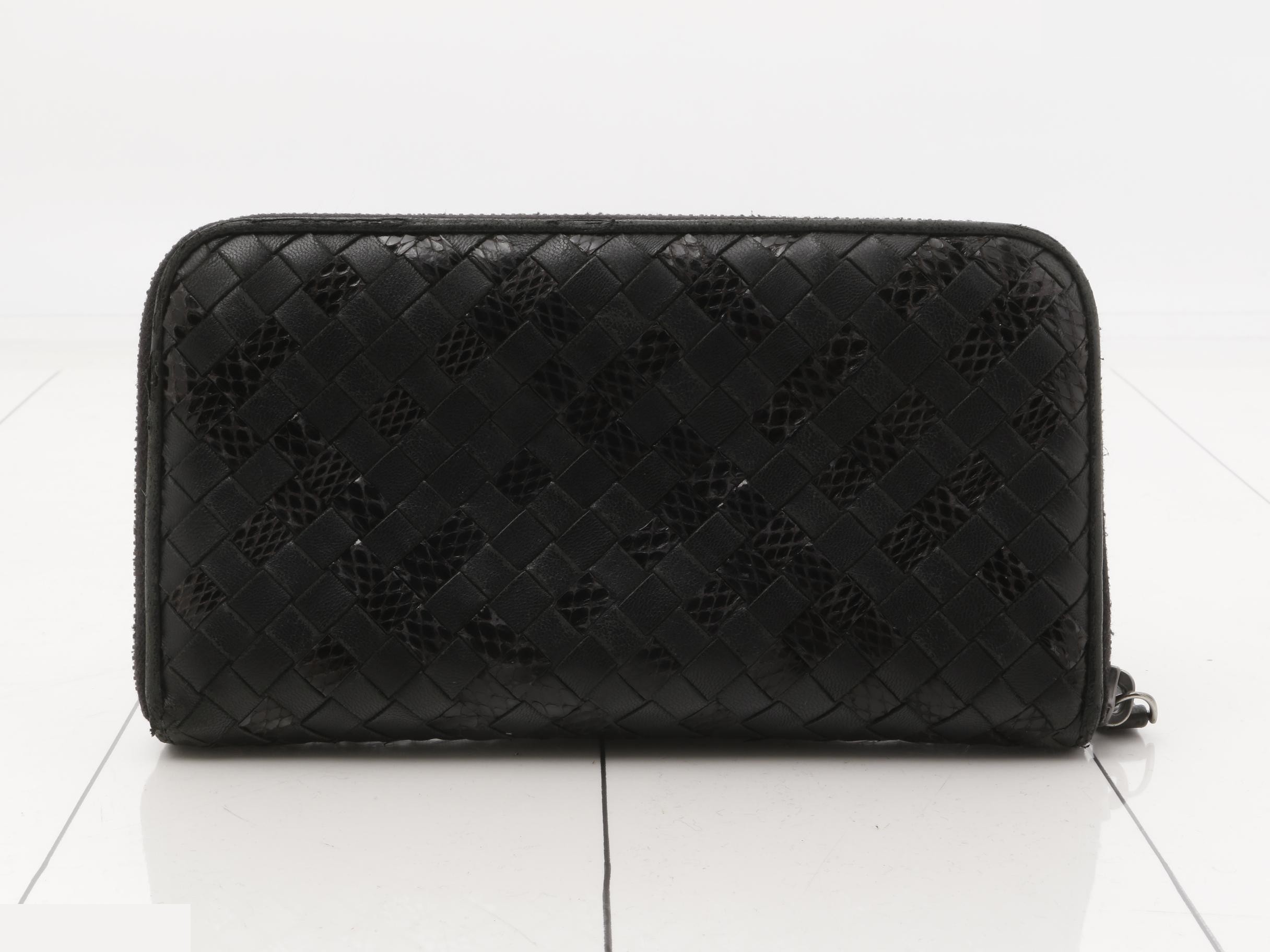 Intrecciato Zip-Around Wallet, Lambskin x Python, Black — view 2