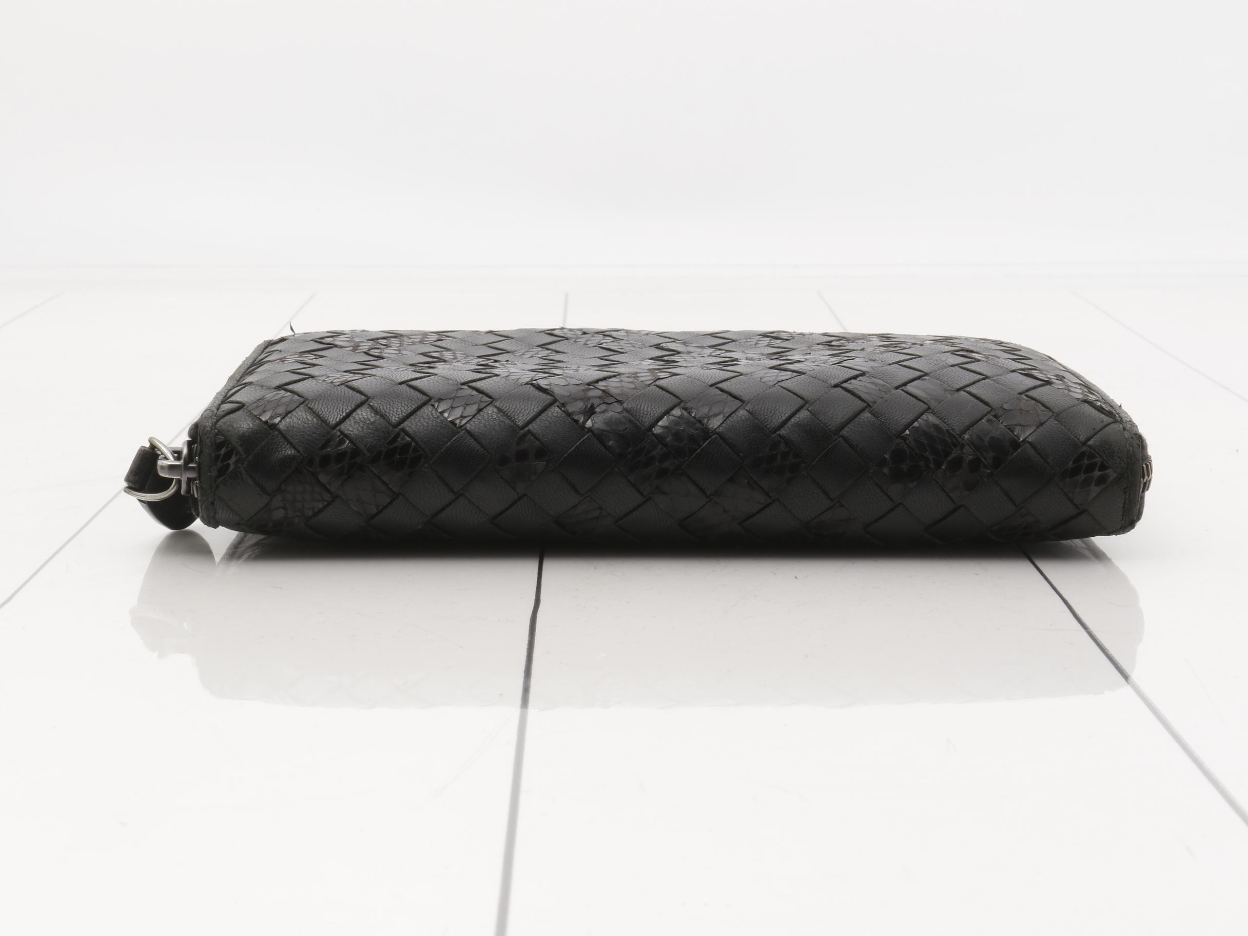 Intrecciato Zip-Around Wallet, Lambskin x Python, Black — view 3
