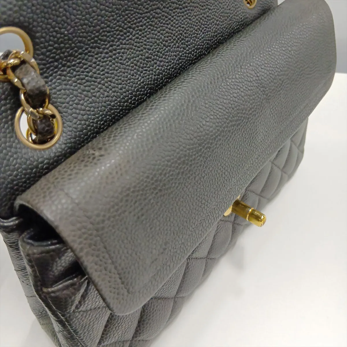 [Individually packaged] Chanel Matelassé 23 Small Caviar Skin Double Flap Double Chain Bag, Gray with Gold Hardware, 25652399, Serial Number , A01113 — view 14