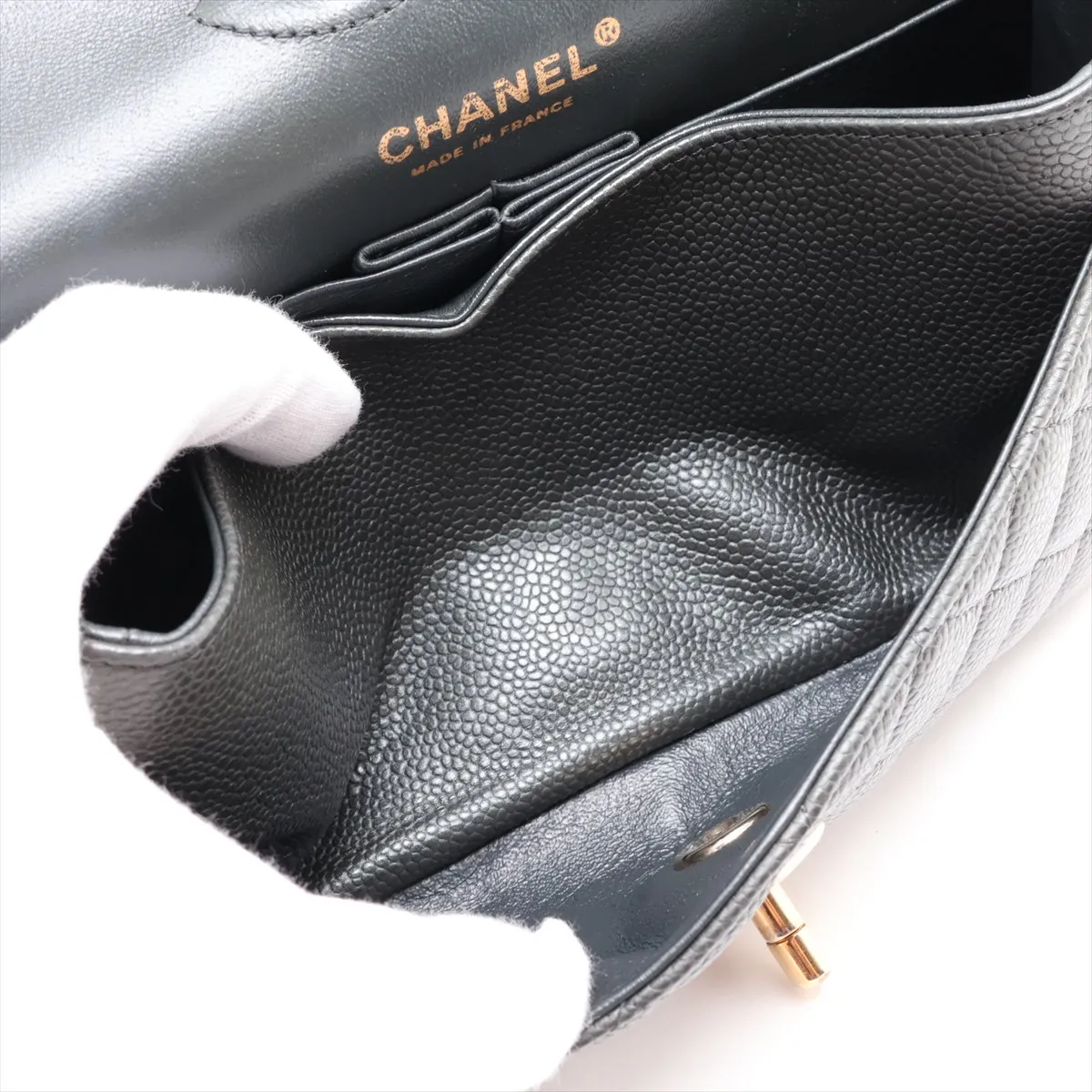 [Individually packaged] Chanel Matelassé 23 Small Caviar Skin Double Flap Double Chain Bag, Gray with Gold Hardware, 25652399, Serial Number , A01113 — view 6