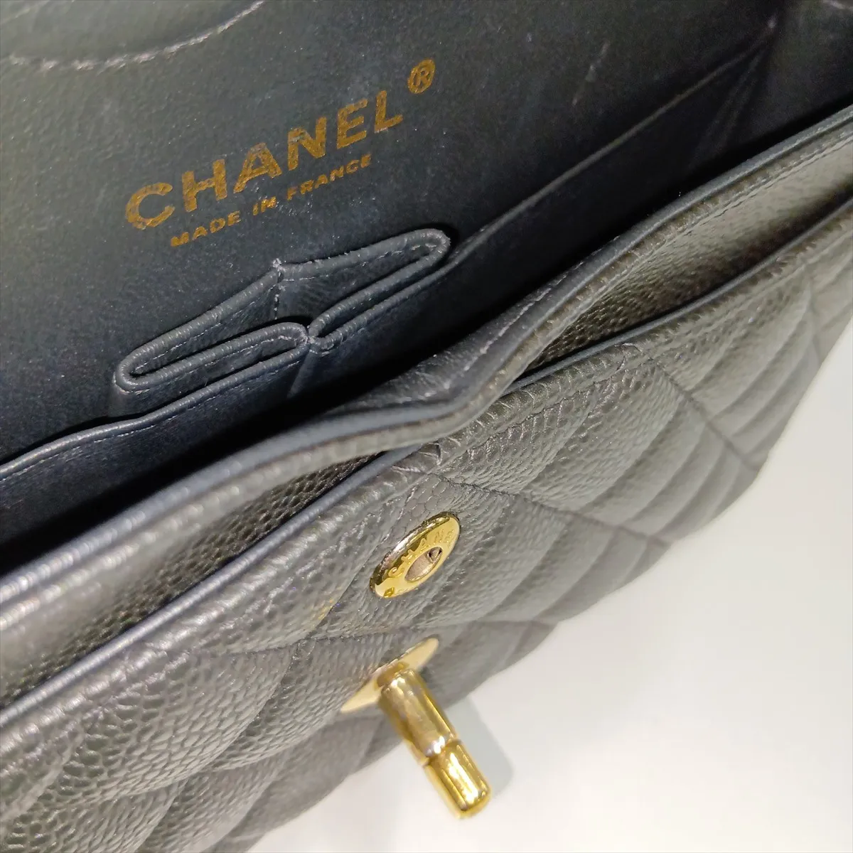 [Individually packaged] Chanel Matelassé 23 Small Caviar Skin Double Flap Double Chain Bag, Gray with Gold Hardware, 25652399, Serial Number , A01113 — view 9