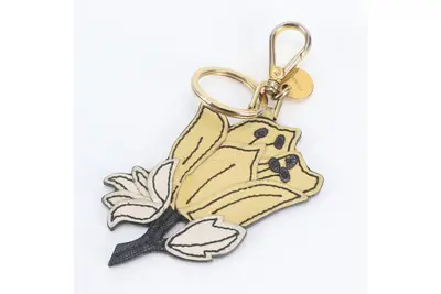 Saffiano leather flower motif key ring bag charm