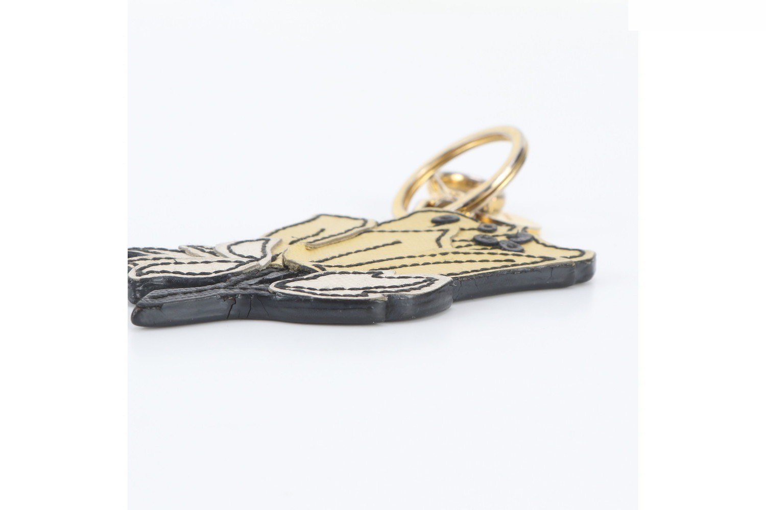 Saffiano leather flower motif key ring bag charm — view 3