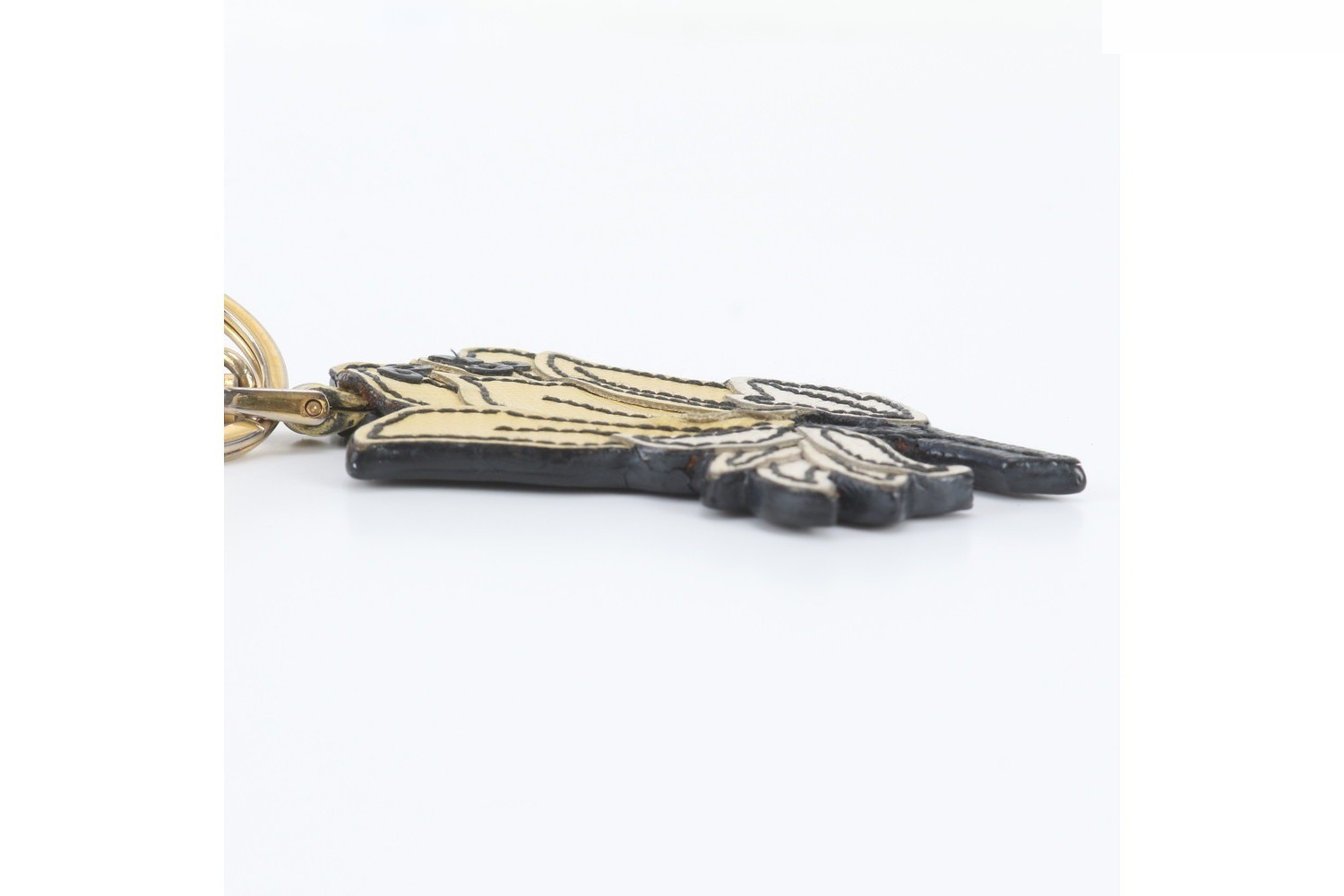 Saffiano leather flower motif key ring bag charm — view 4