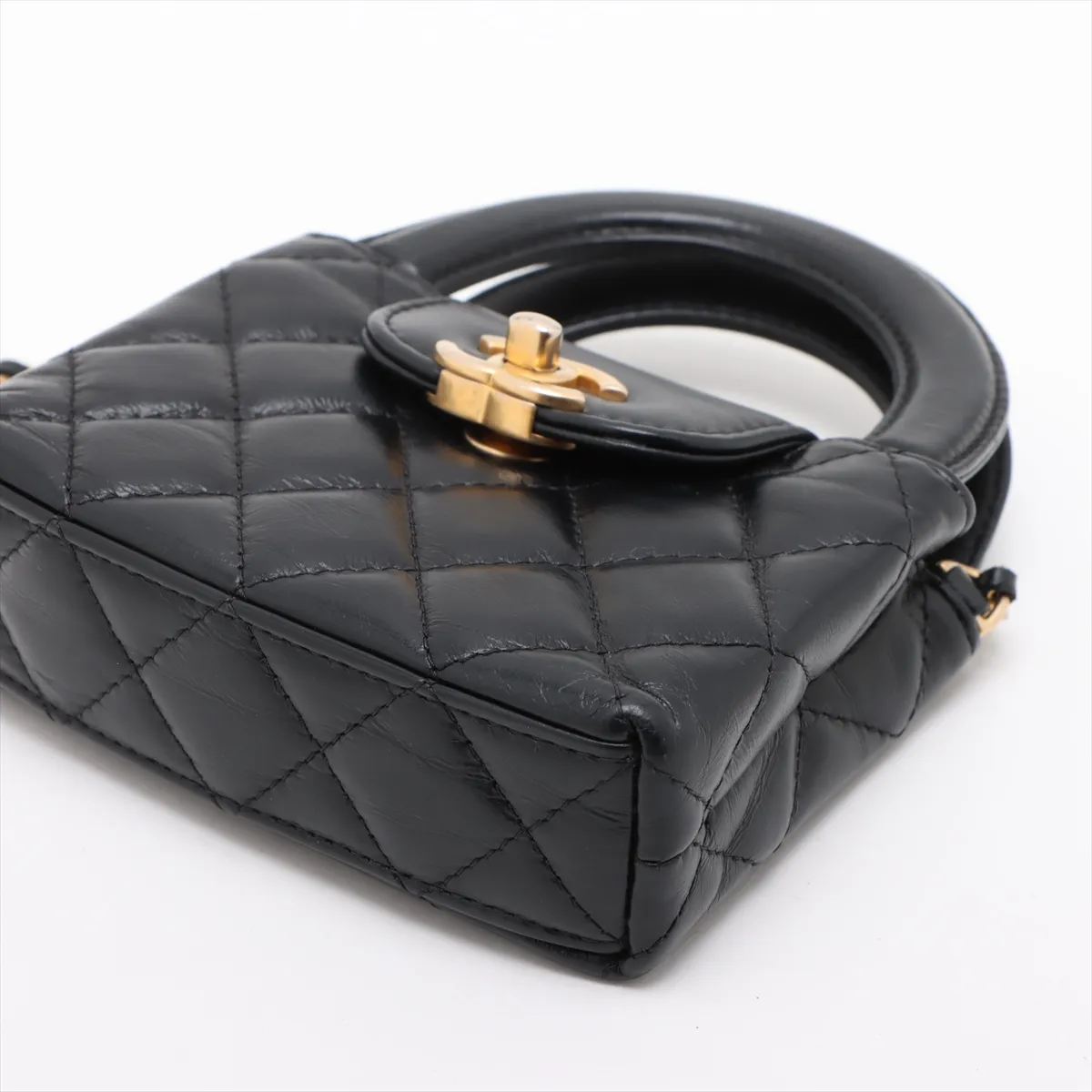 Matelasse Leather 2WAY Shoulder Bag Black Gold Hardware HCP8PL72 Random Serial AP3435 — view 3