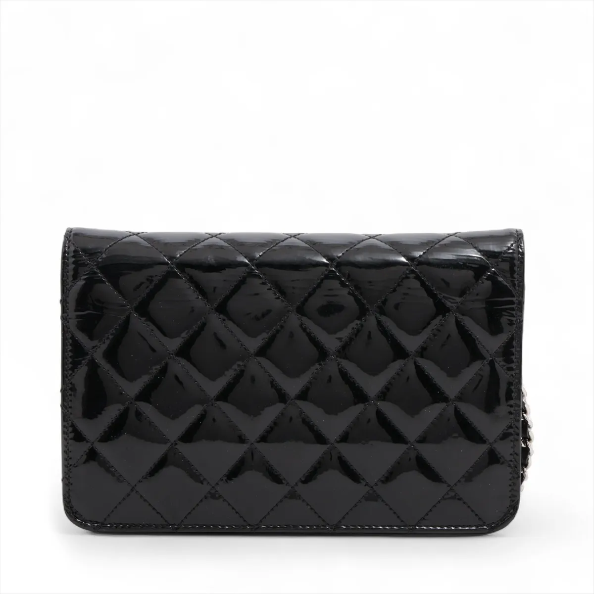 Matelasse Patent Leather Chain Wallet Black Silver Hardware 14684041 14th Series A48692 — view 2