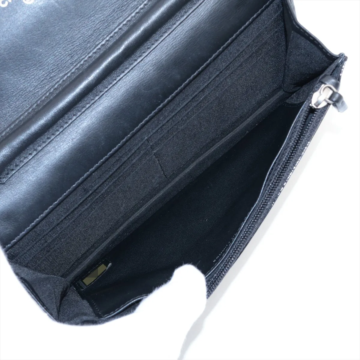 Matelasse Patent Leather Chain Wallet Black Silver Hardware 14684041 14th Series A48692 — view 6