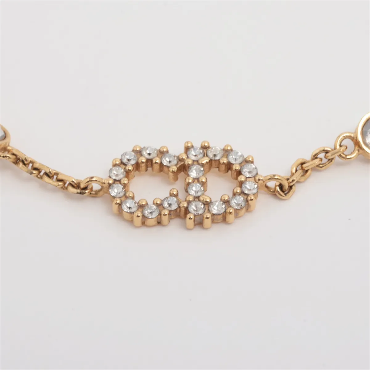 Clair D Lune bracelet, gold-plated with rhinestones and faux pearls. Shows signs of wear, — view 2