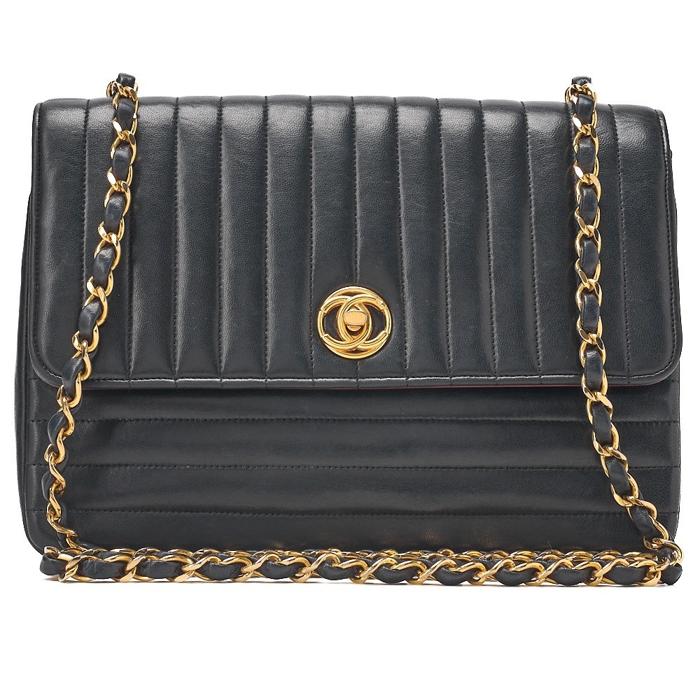 Lambskin Mademoiselle Circle Coco Chain Shoulder Bag, Black