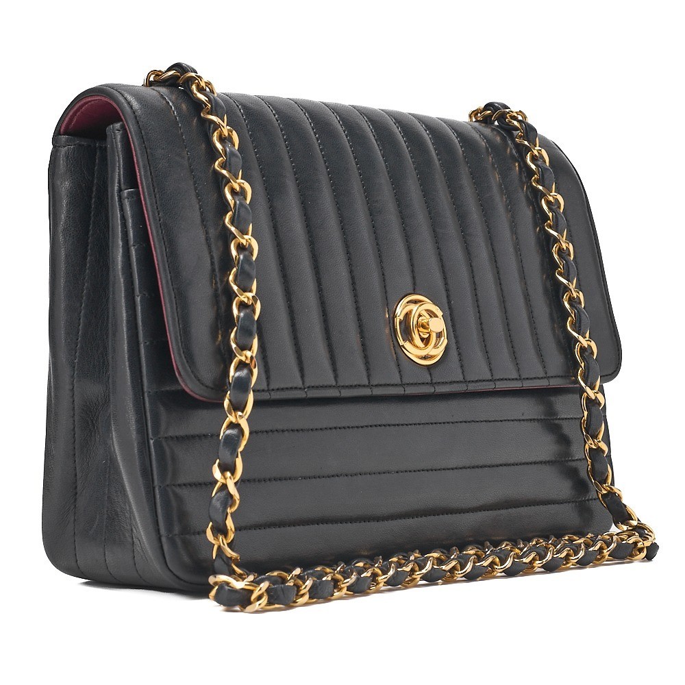 Lambskin Mademoiselle Circle Coco Chain Shoulder Bag, Black — view 3