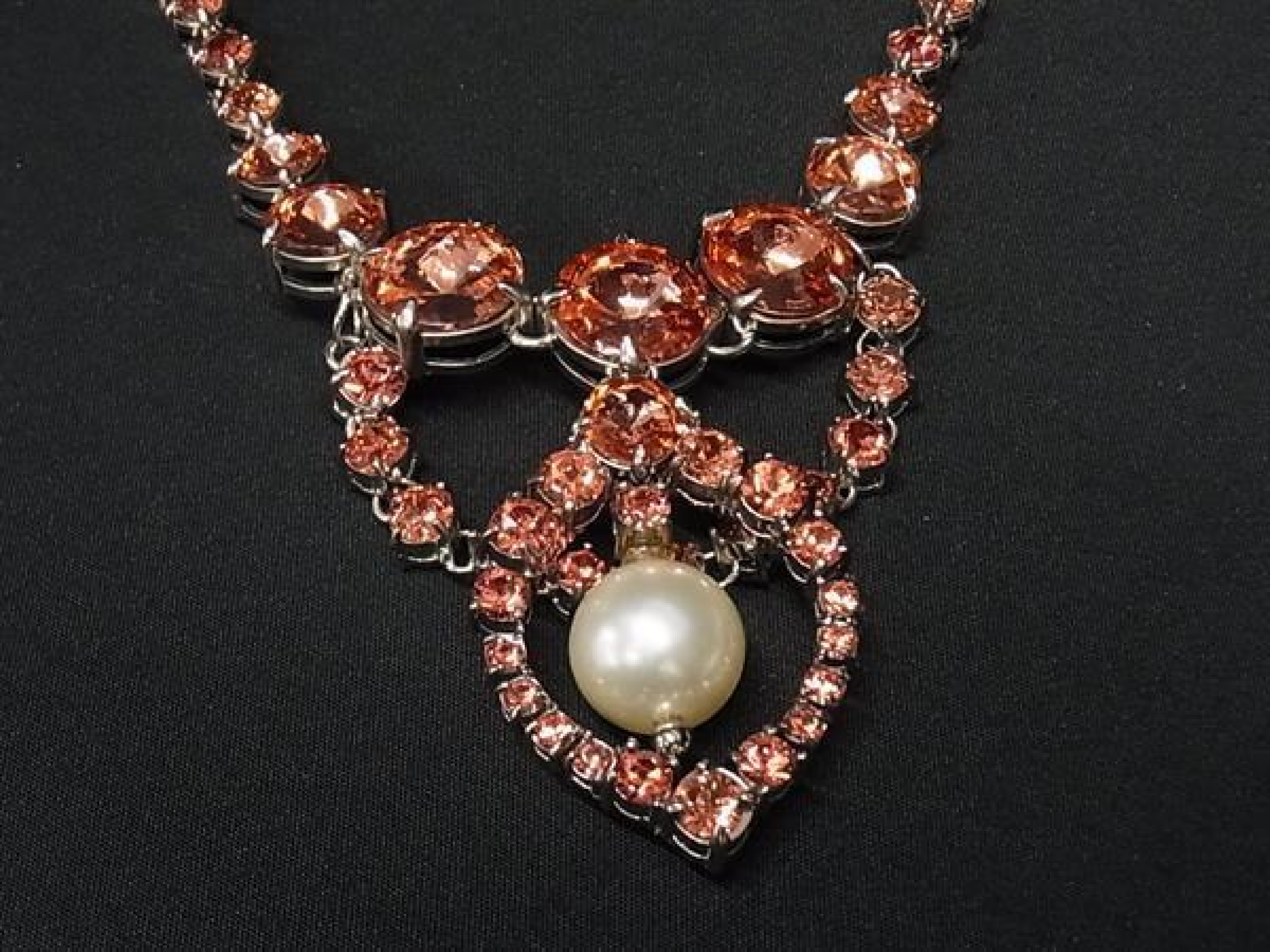 Miu Color Stone Pearl Necklace Pendant Accessory for Women, Red Tone, HF0149 Necklace — view 2