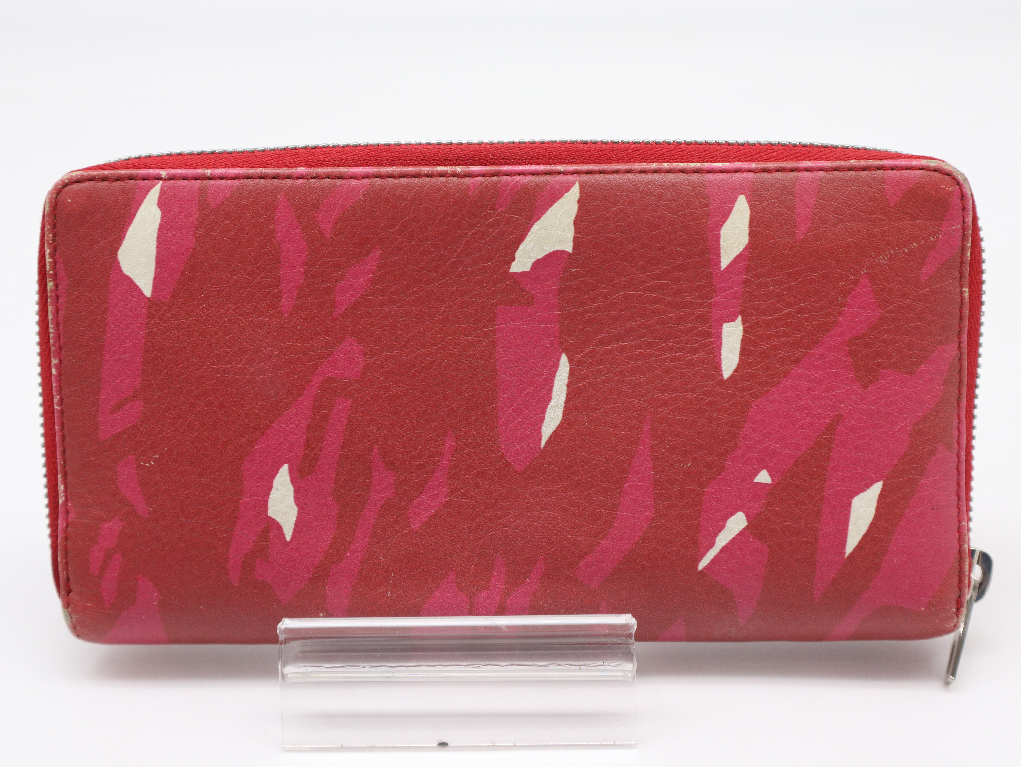 Leather Round Zipper Gradient Red Wallet — view 2
