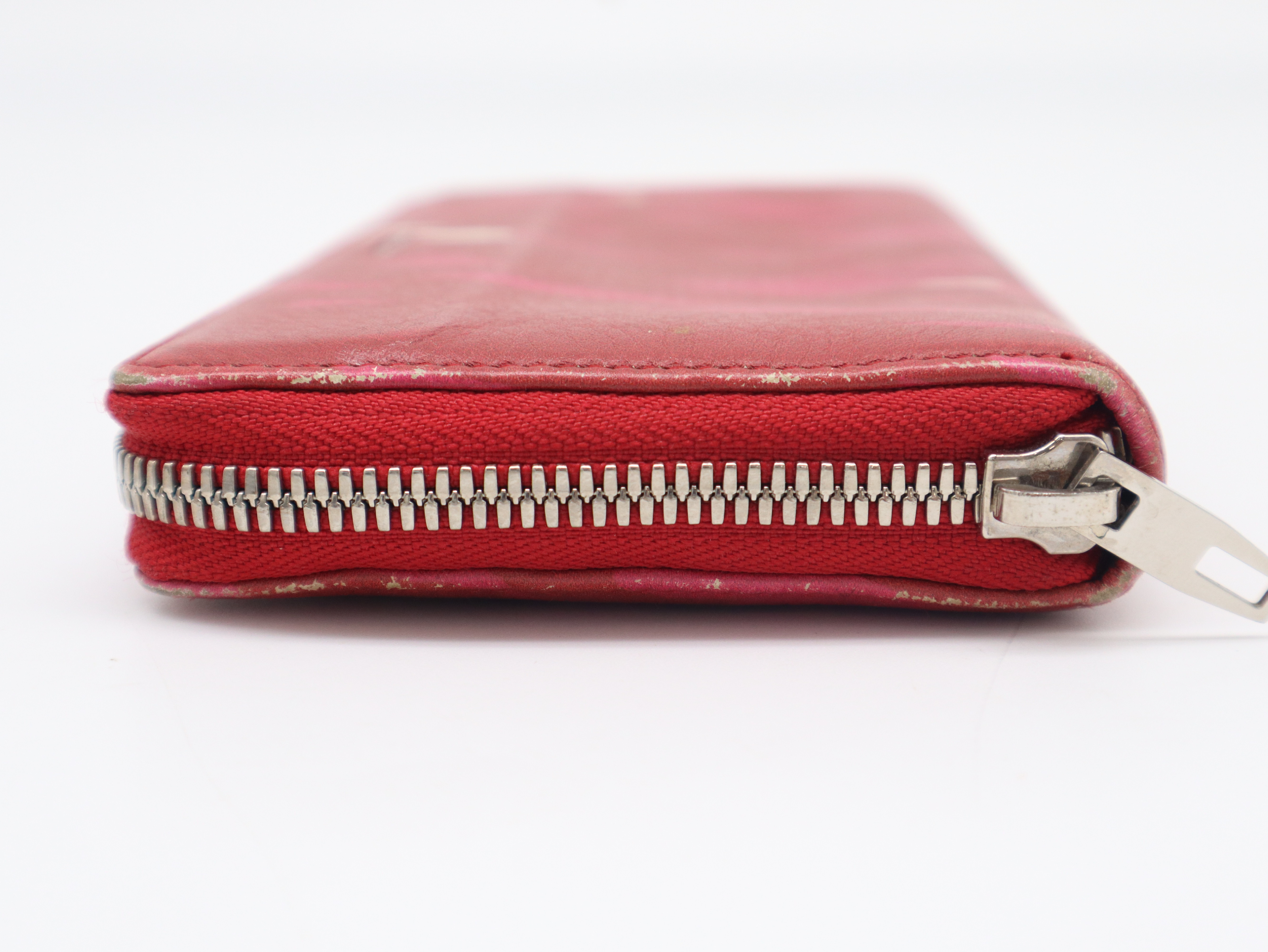 Leather Round Zipper Gradient Red Wallet — view 5