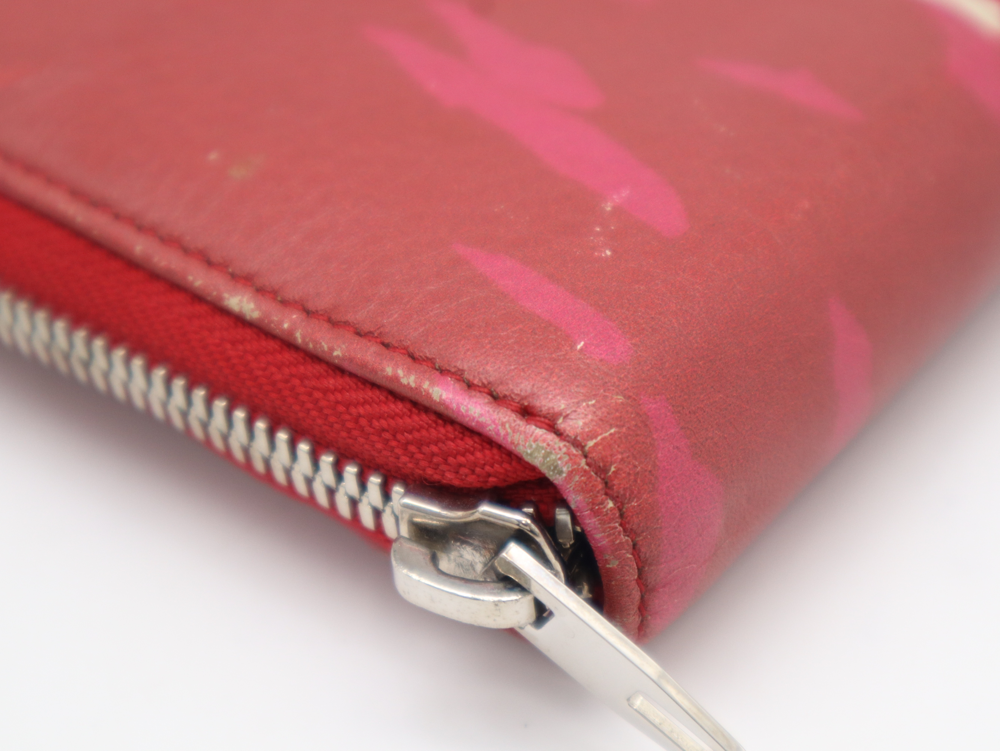 Leather Round Zipper Gradient Red Wallet — view 7