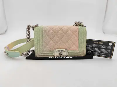 Boy Chanel Caviar Skin Matelassé Rainbow Multicolor Chain Shoulder Bag (with card and certificate of authenticity)