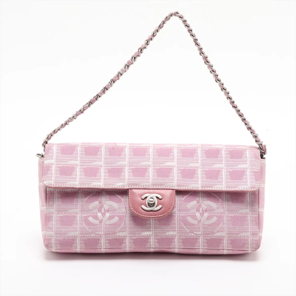 New Travel Line Nylon Chain Shoulder Bag, Pink, Silver Hardware, 6370271, Series 6