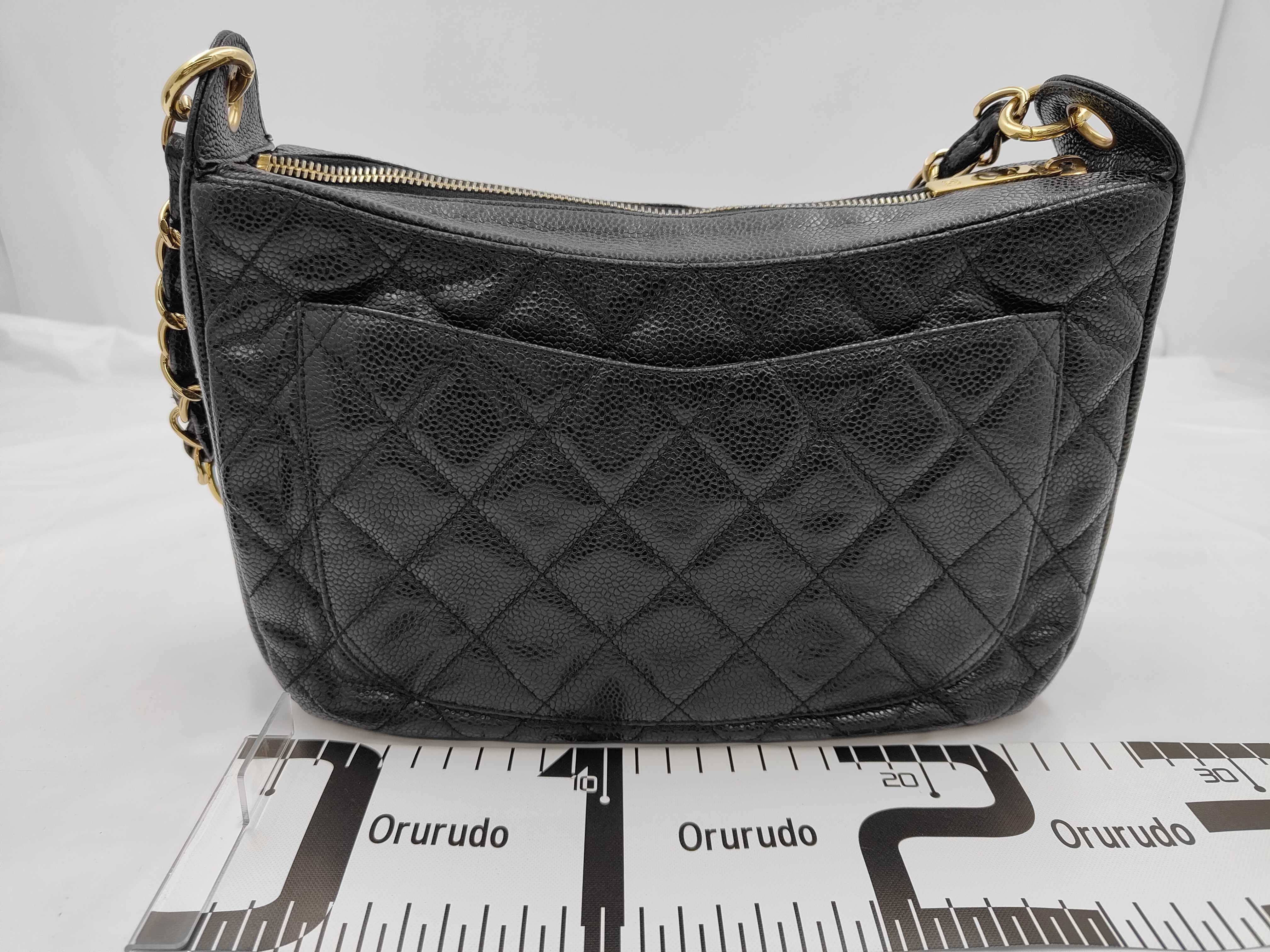 Caviar Skin Chain Shoulder Bag with Coco Mark Sticker — view 2