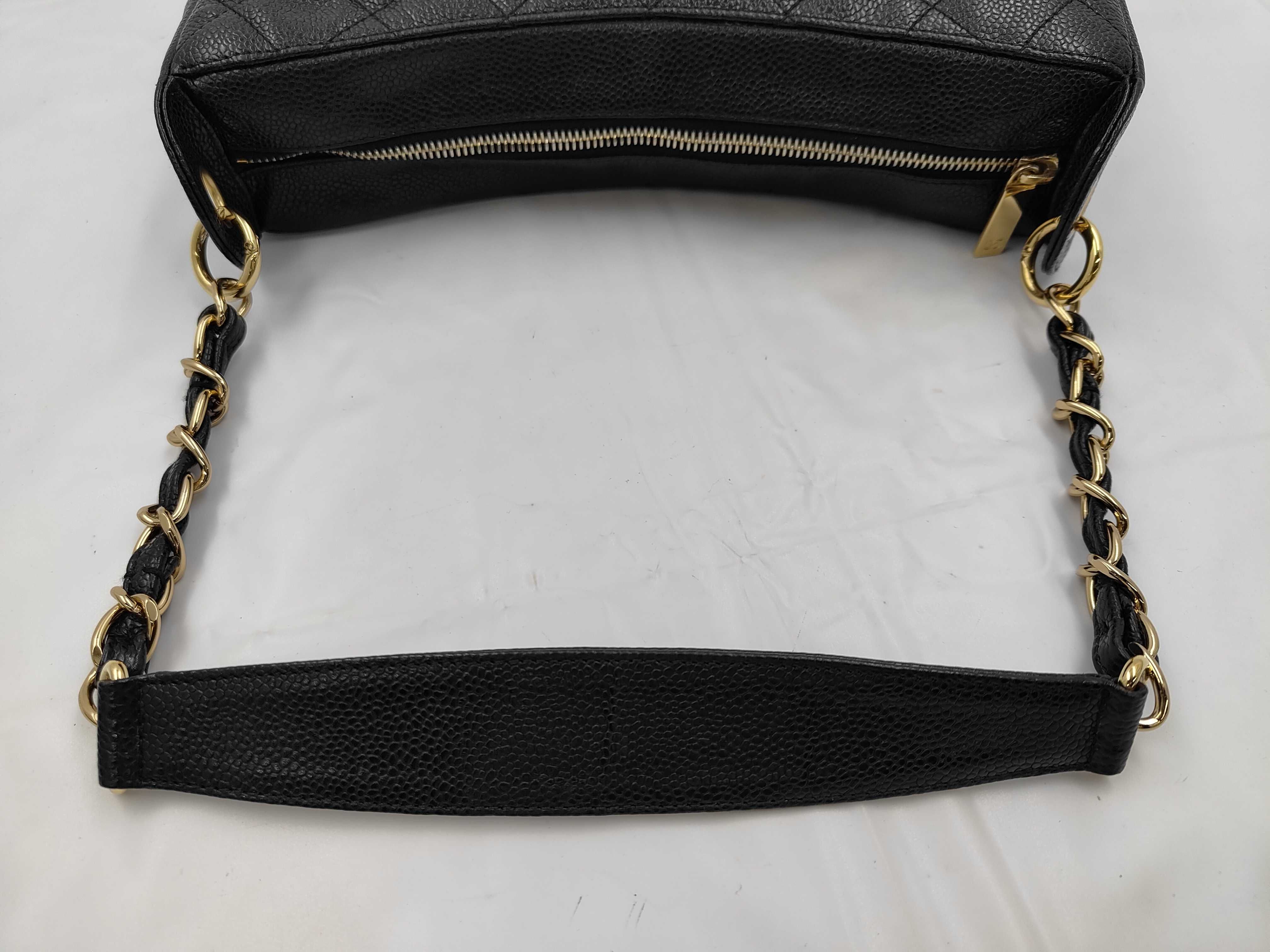 Caviar Skin Chain Shoulder Bag with Coco Mark Sticker — view 3