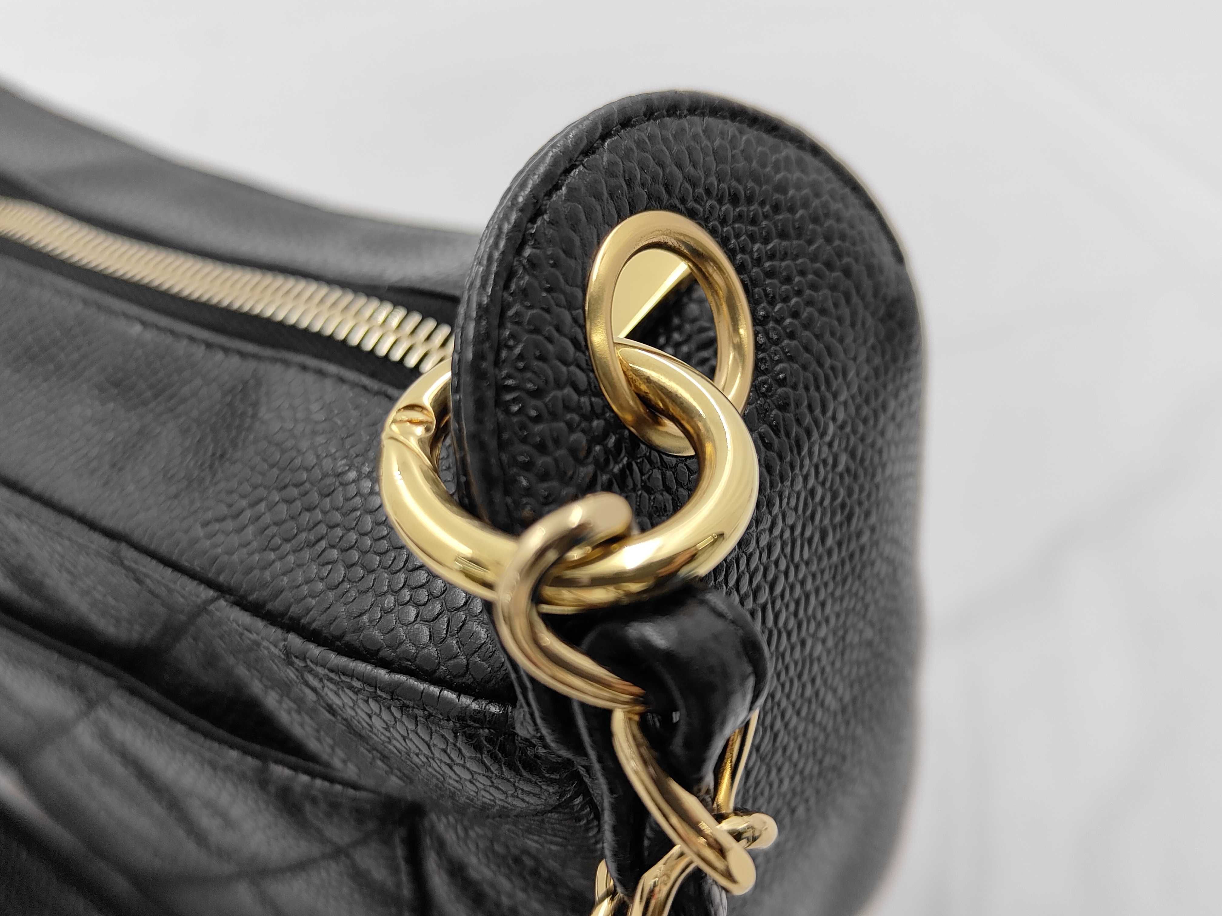 Caviar Skin Chain Shoulder Bag with Coco Mark Sticker — view 5