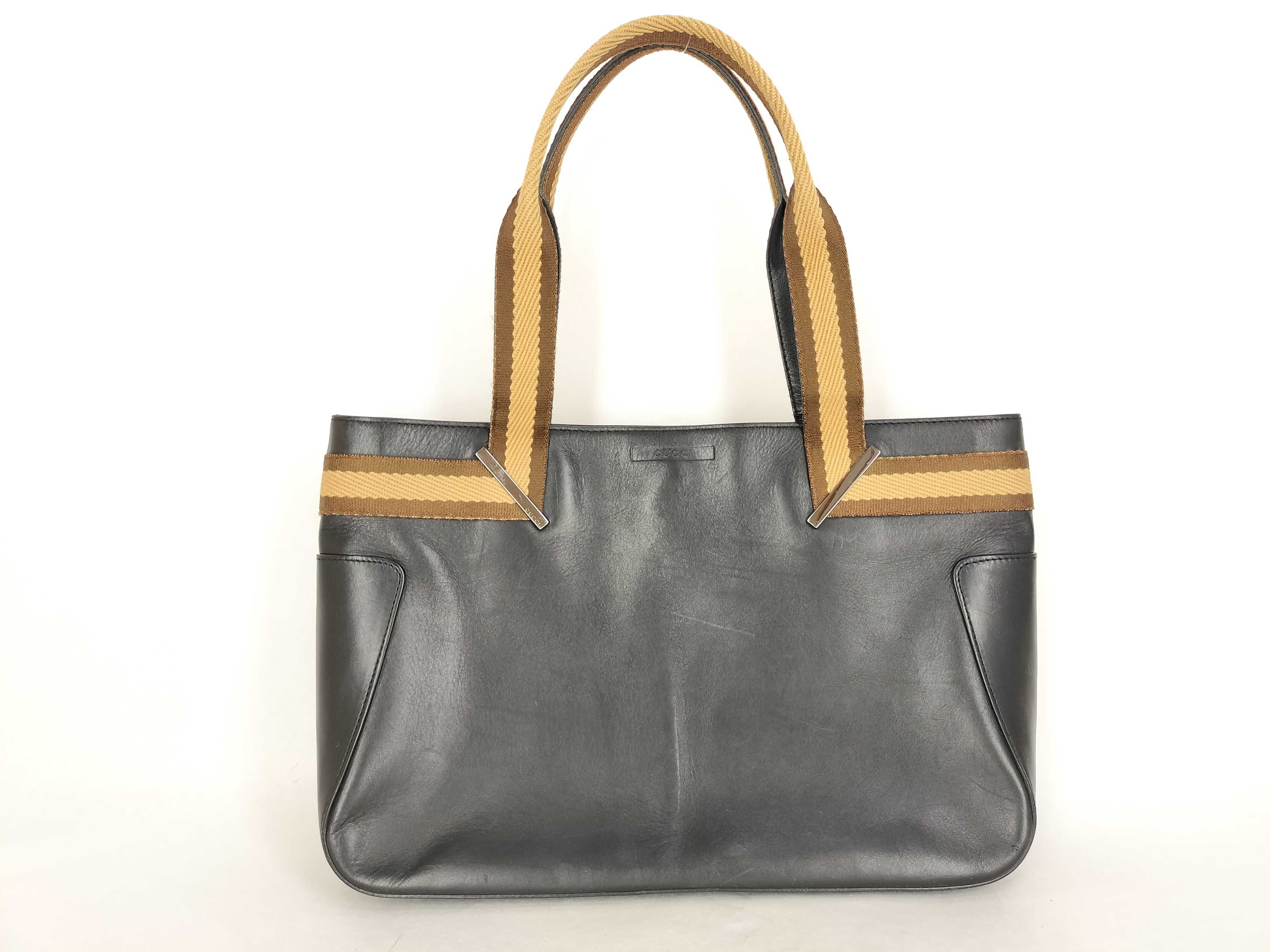 Tote Bag, Gucci Tote Bag, Handbag, Leather, Logo, Sherry Line, Black Tote Bag