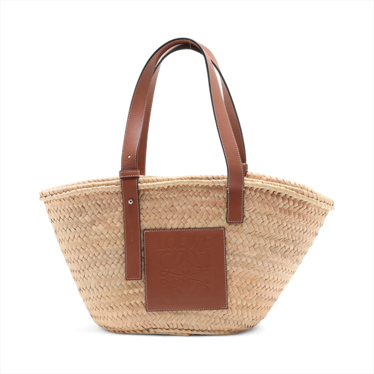 Basket Medium Raffia x Leather Basket Bag Beige x Brown