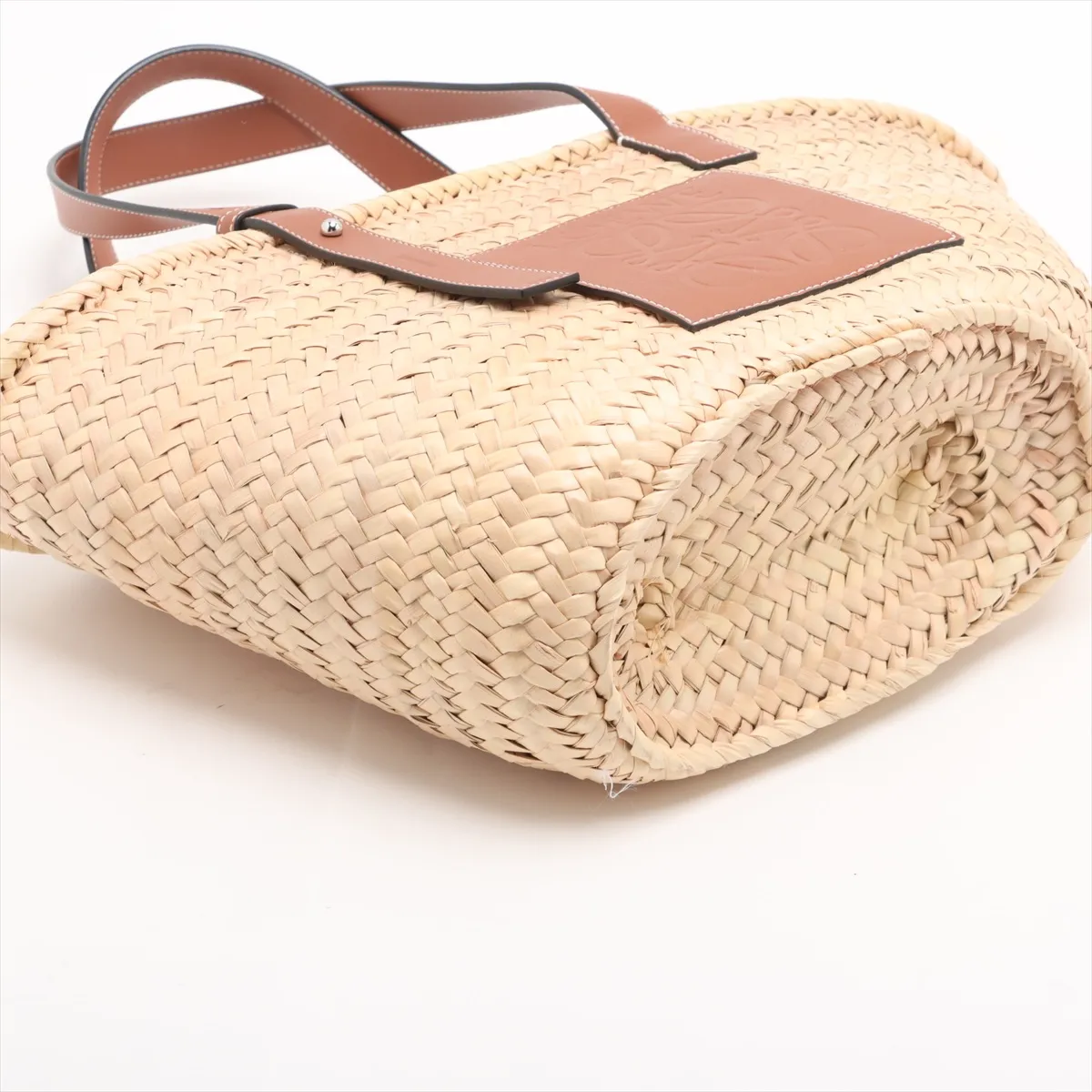 Basket Medium Raffia x Leather Basket Bag Beige x Brown — view 4
