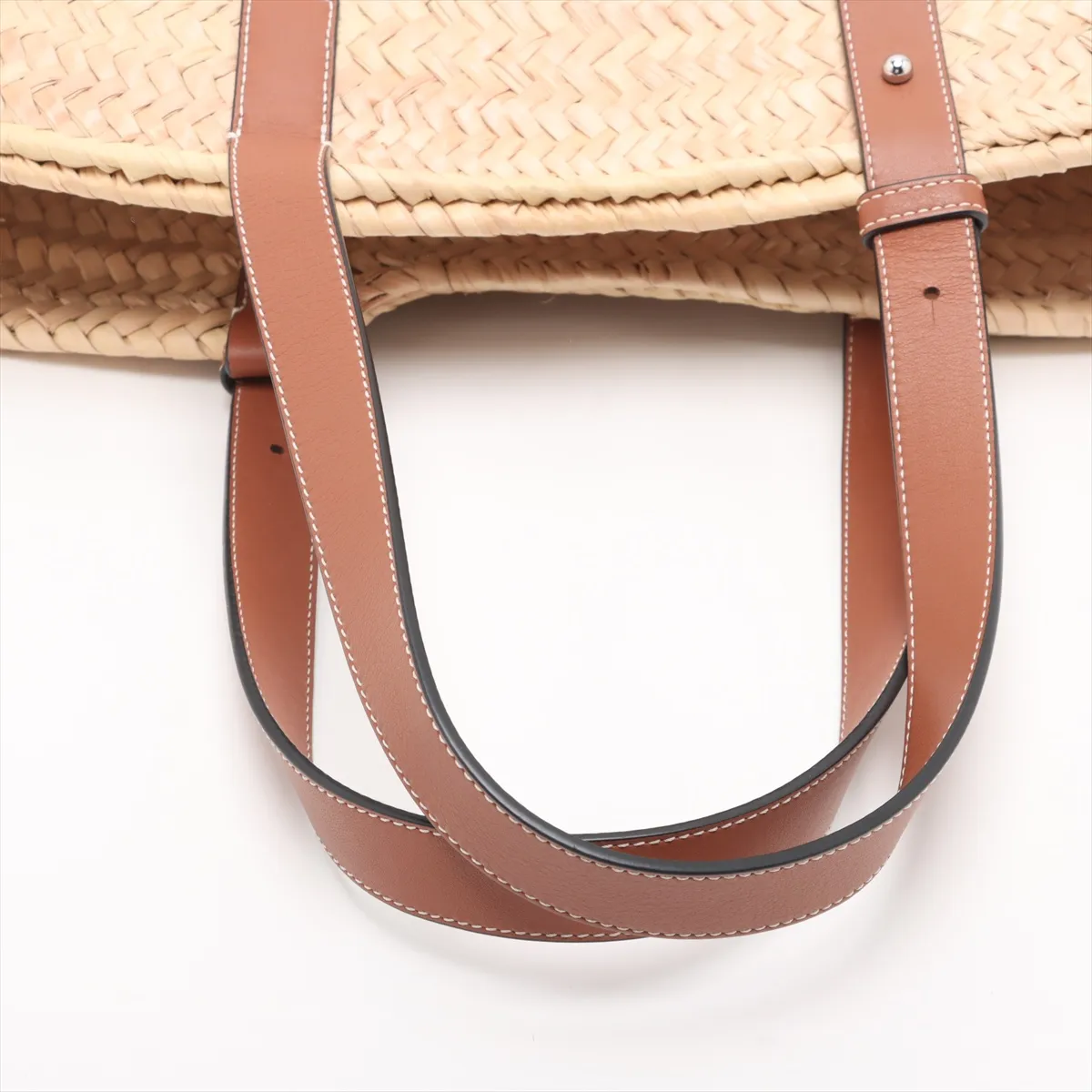 Basket Medium Raffia x Leather Basket Bag Beige x Brown — view 5