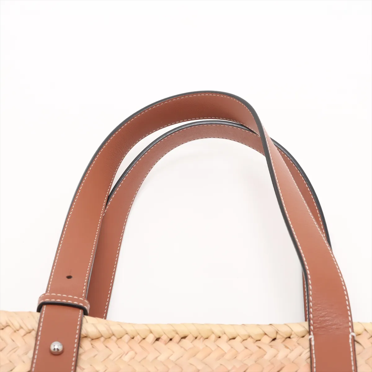 Basket Medium Raffia x Leather Basket Bag Beige x Brown — view 6