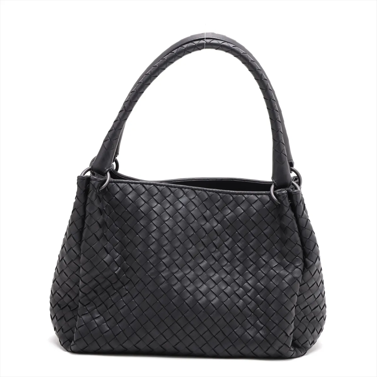 Intrecciato Leather 2-Way Handbag, Black — view 2