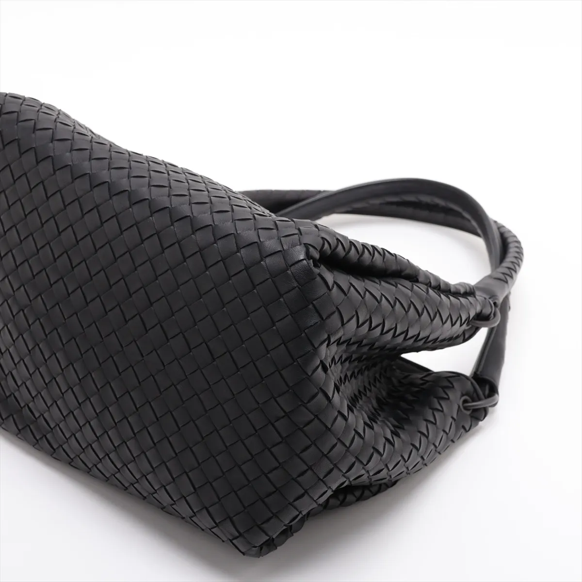 Intrecciato Leather 2-Way Handbag, Black — view 3