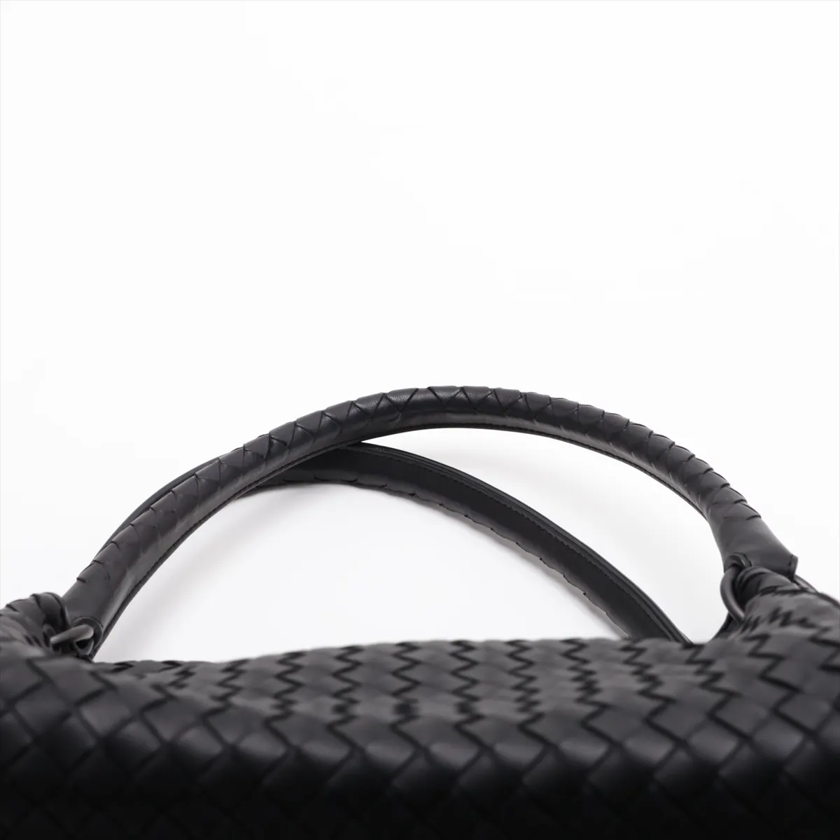 Intrecciato Leather 2-Way Handbag, Black — view 6