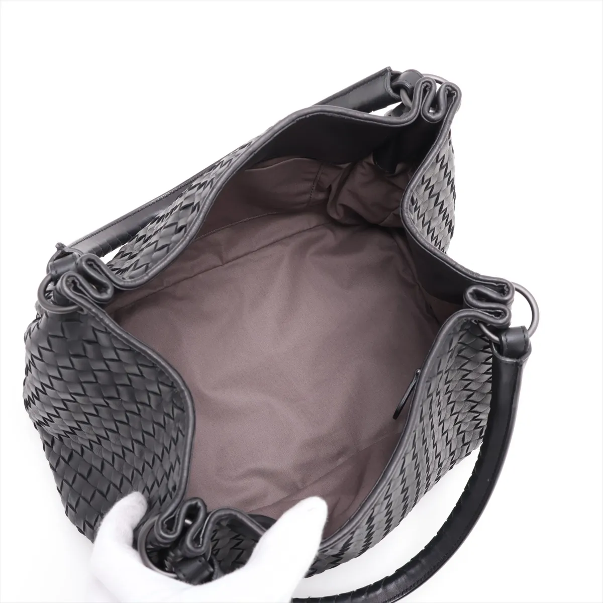 Intrecciato Leather 2-Way Handbag, Black — view 8