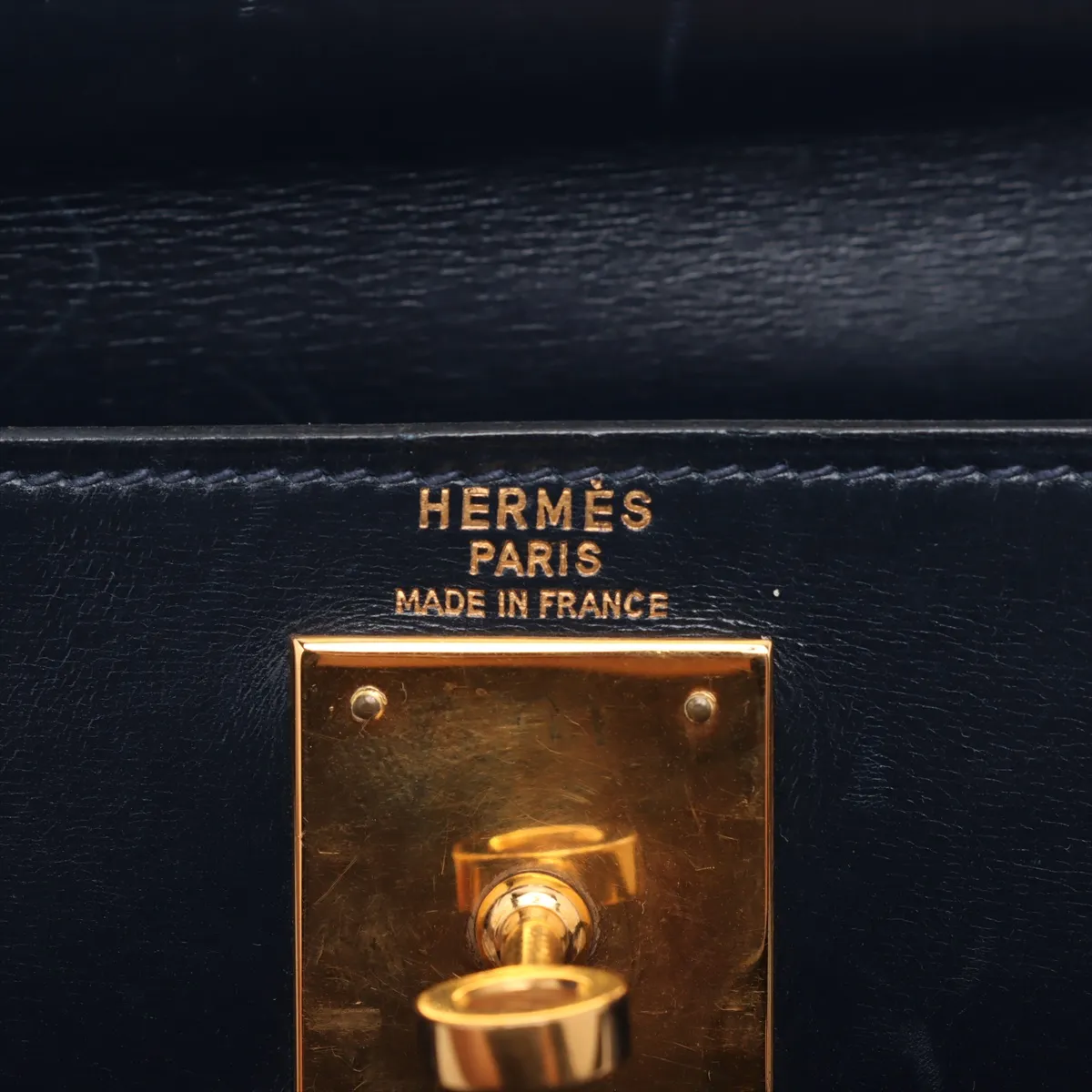 [Individually wrapped] Hermes Kelly 28 Serie Toile ash x box calf beige x blue indigo Gold hardware K: 1981 Cadena hardened lock — view 11