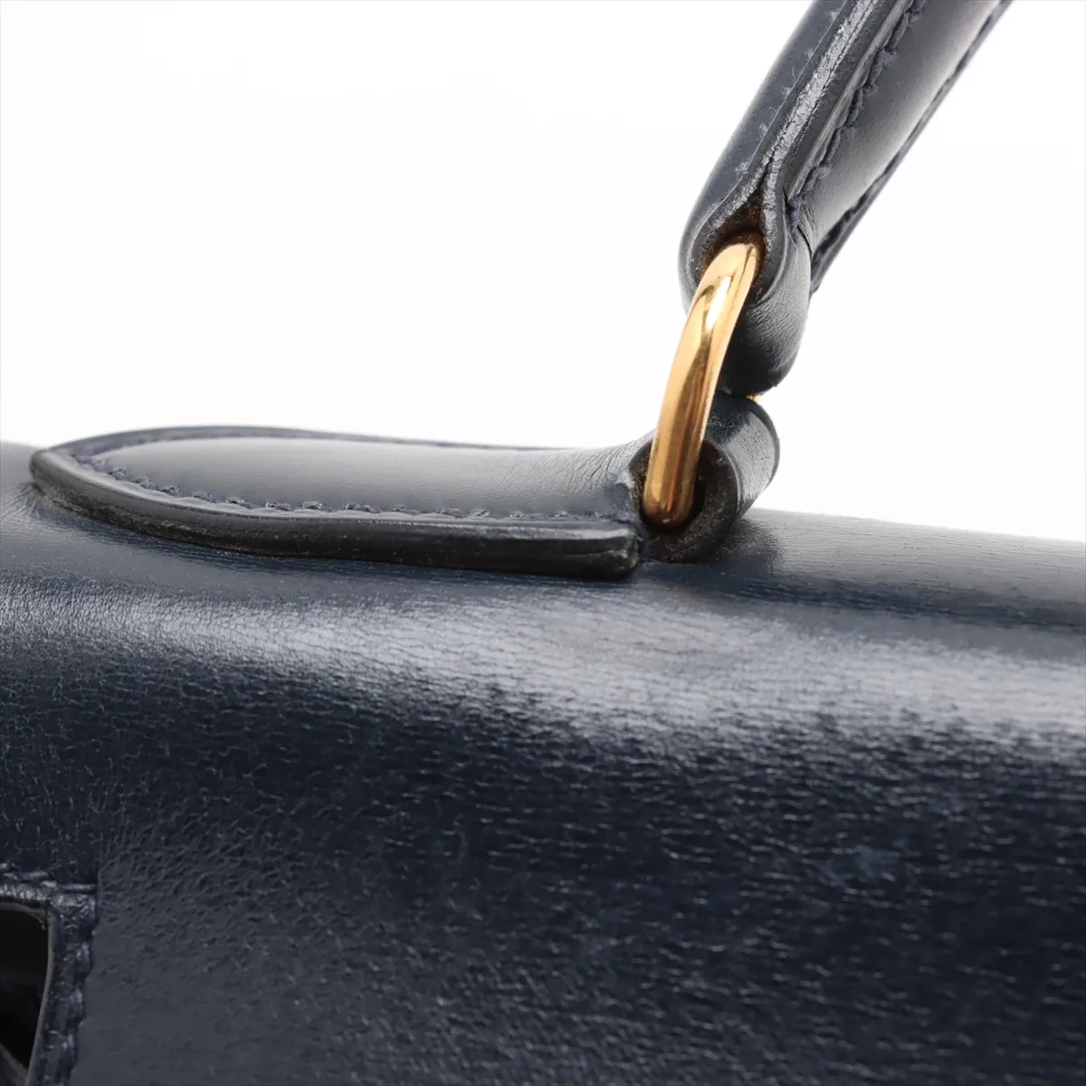 [Individually wrapped] Hermes Kelly 28 Serie Toile ash x box calf beige x blue indigo Gold hardware K: 1981 Cadena hardened lock — view 13