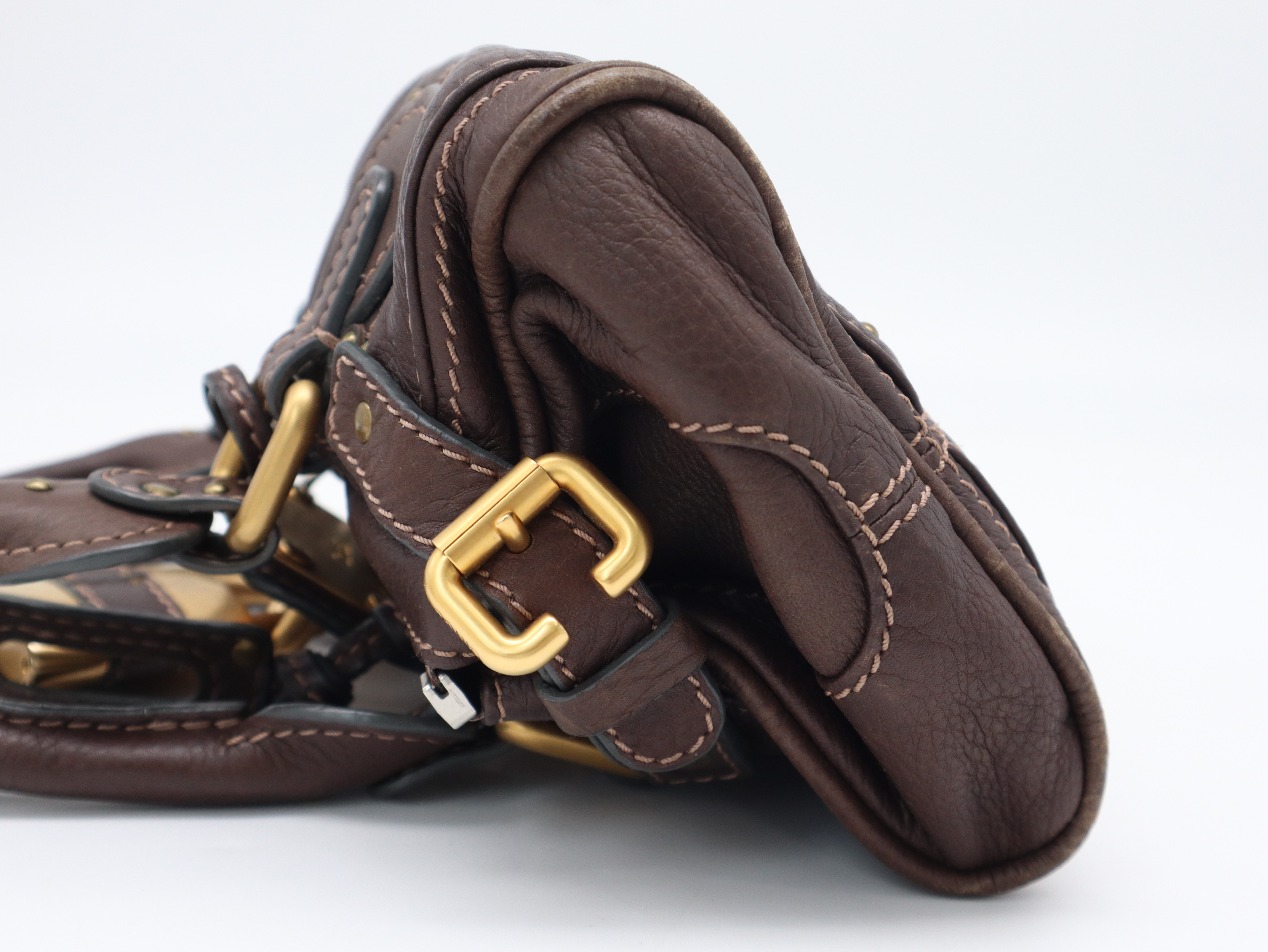 Leather Paddington Bag Mini Brown Gold Hardware with Dust Bag (Handbag) — view 3