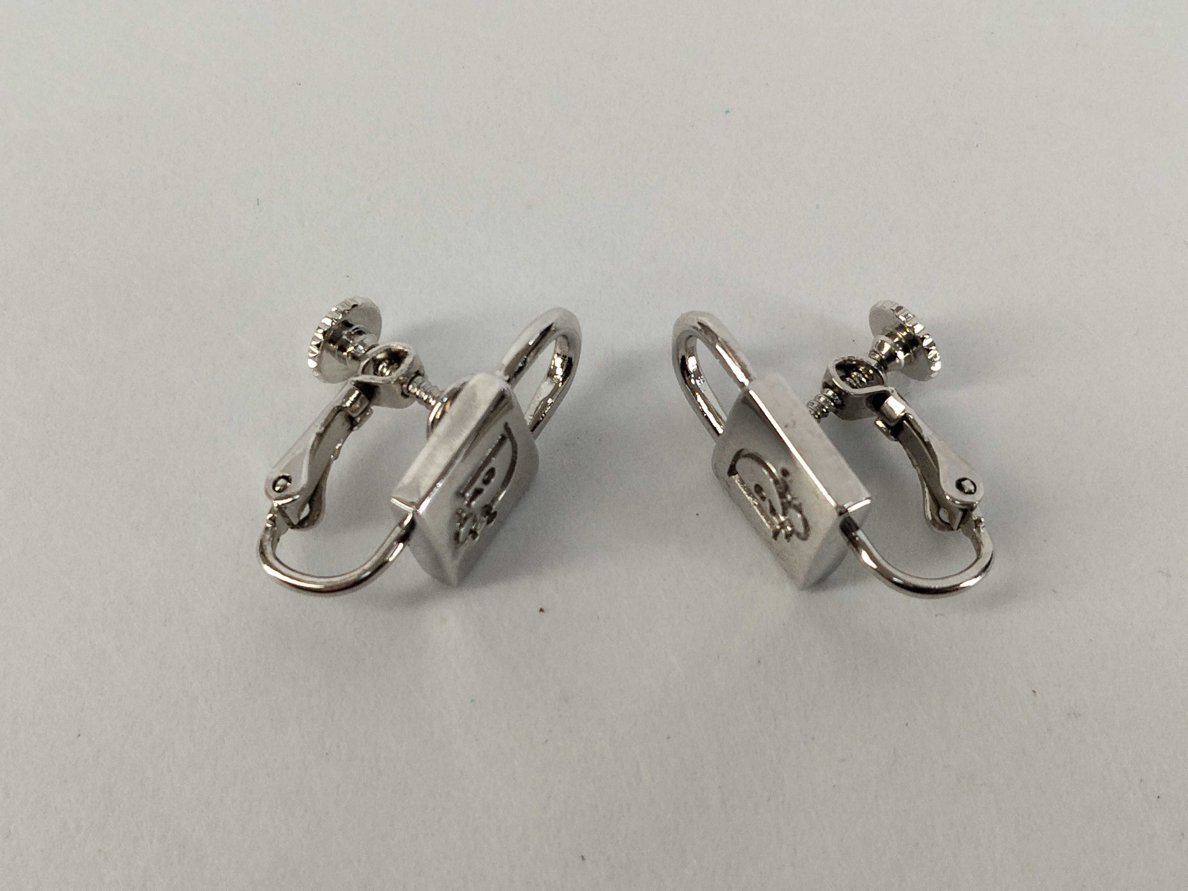 logo padlock silver earrings