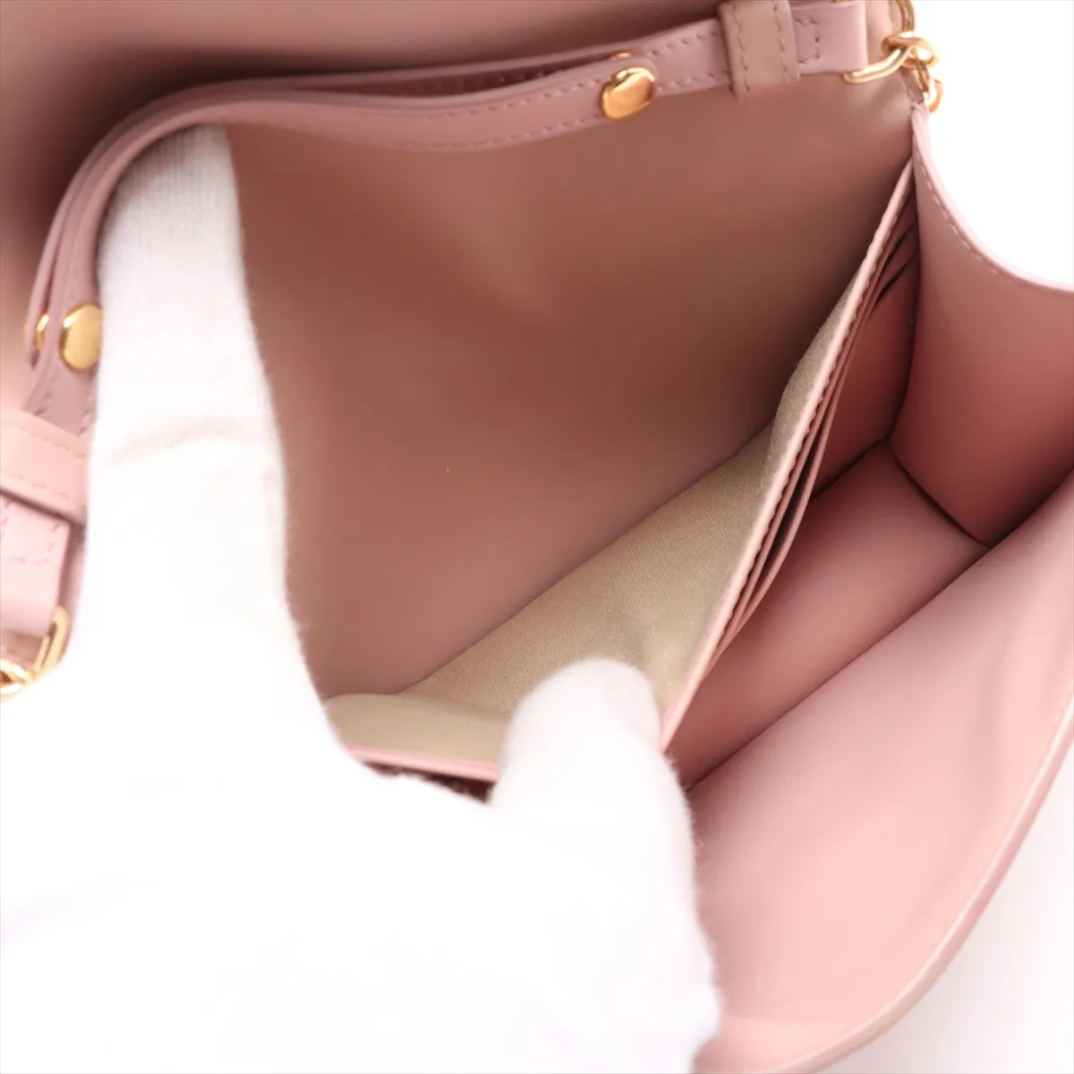 Triomphe Leather Chain Shoulder Bag Pink — view 7