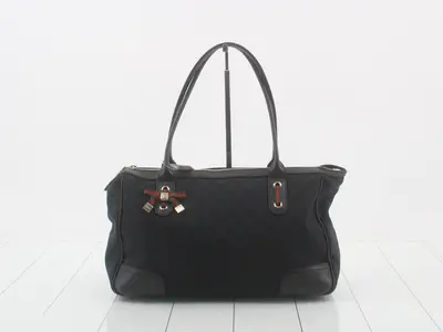 Princy GG Canvas x Leather 177052 Black Tote Bag