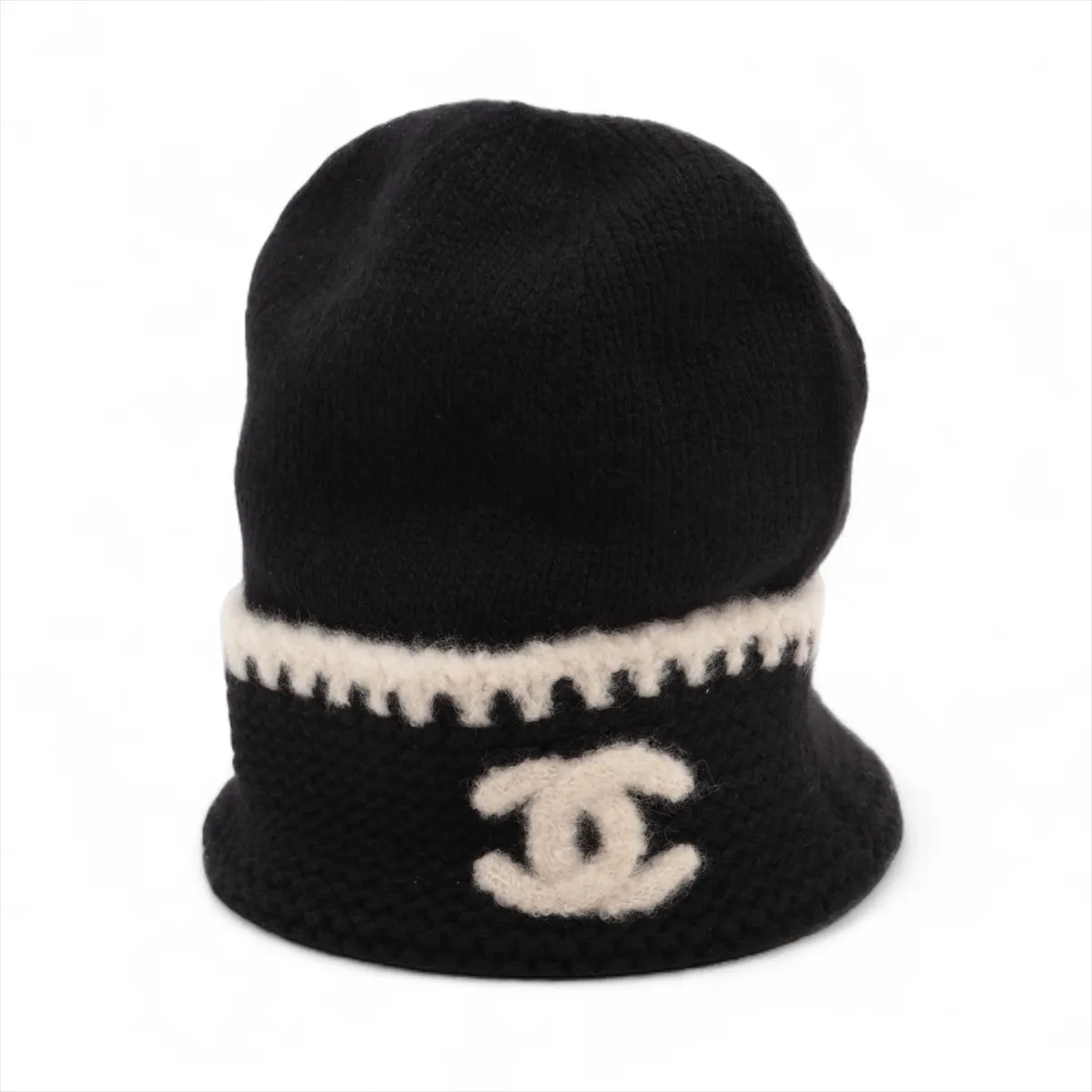 Coco Mark Knit Cap, Cashmere x Silk, Black x White, Slight wear and