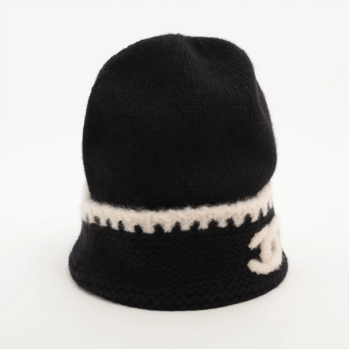 Coco Mark Knit Cap, Cashmere x Silk, Black x White, Slight wear and — view 2