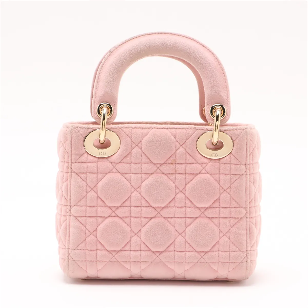 Cannage Lady Dior Mini Velor 2WAY Handbag Pink — view 2