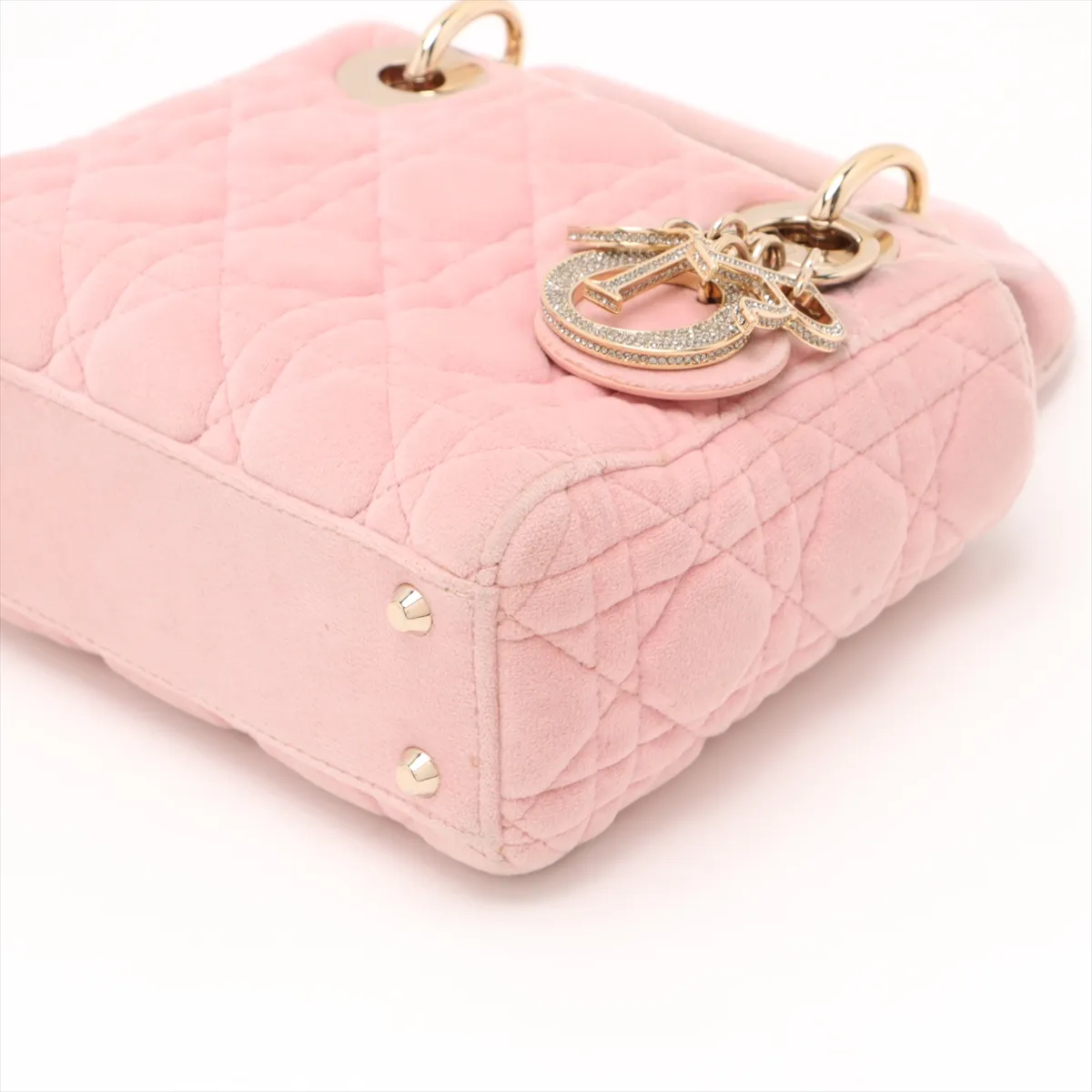 Cannage Lady Dior Mini Velor 2WAY Handbag Pink — view 3