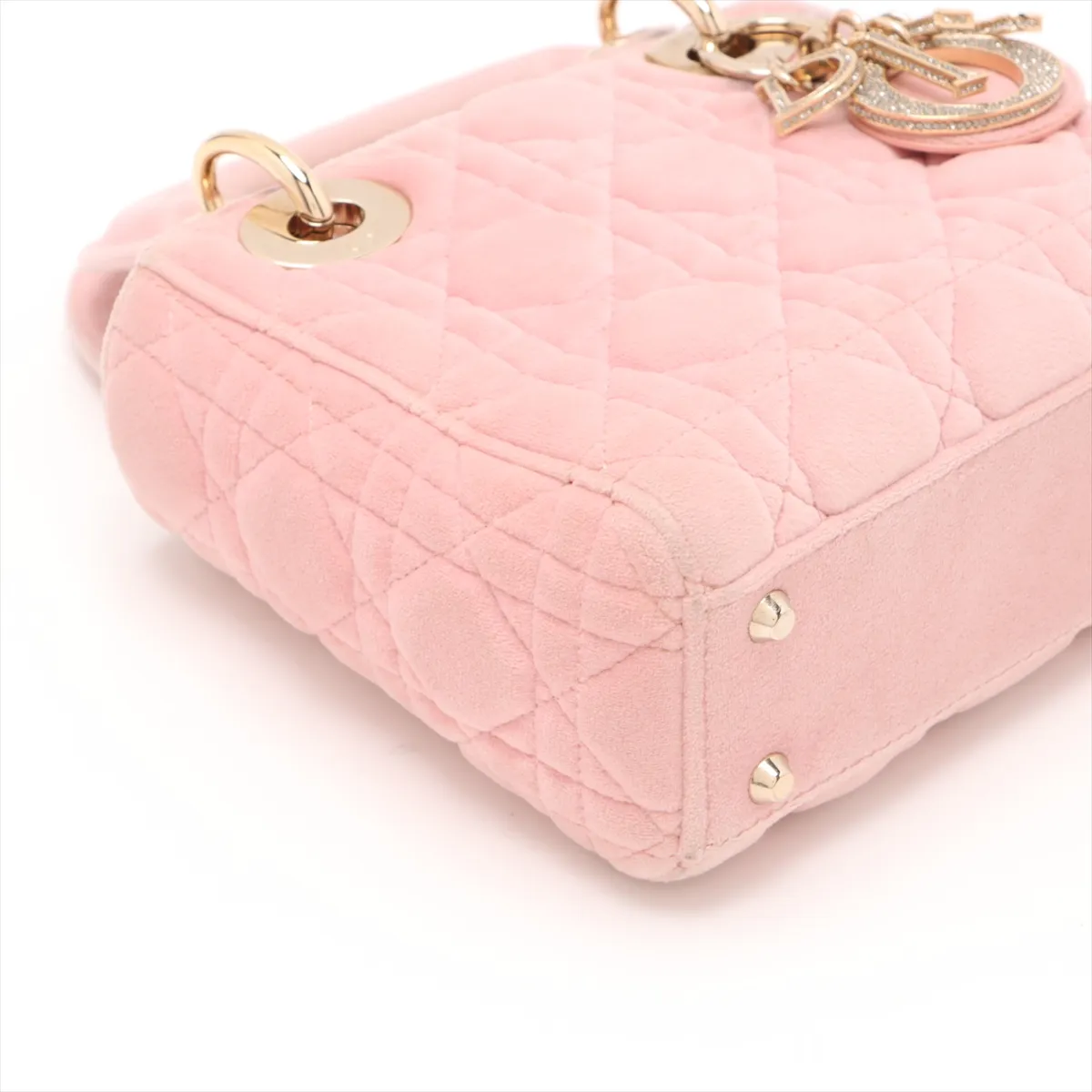 Cannage Lady Dior Mini Velor 2WAY Handbag Pink — view 4
