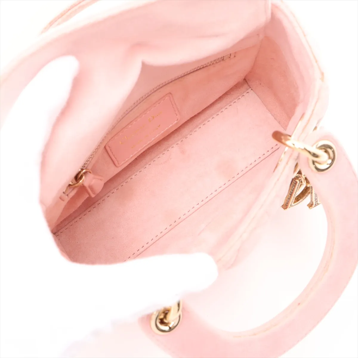 Cannage Lady Dior Mini Velor 2WAY Handbag Pink — view 8