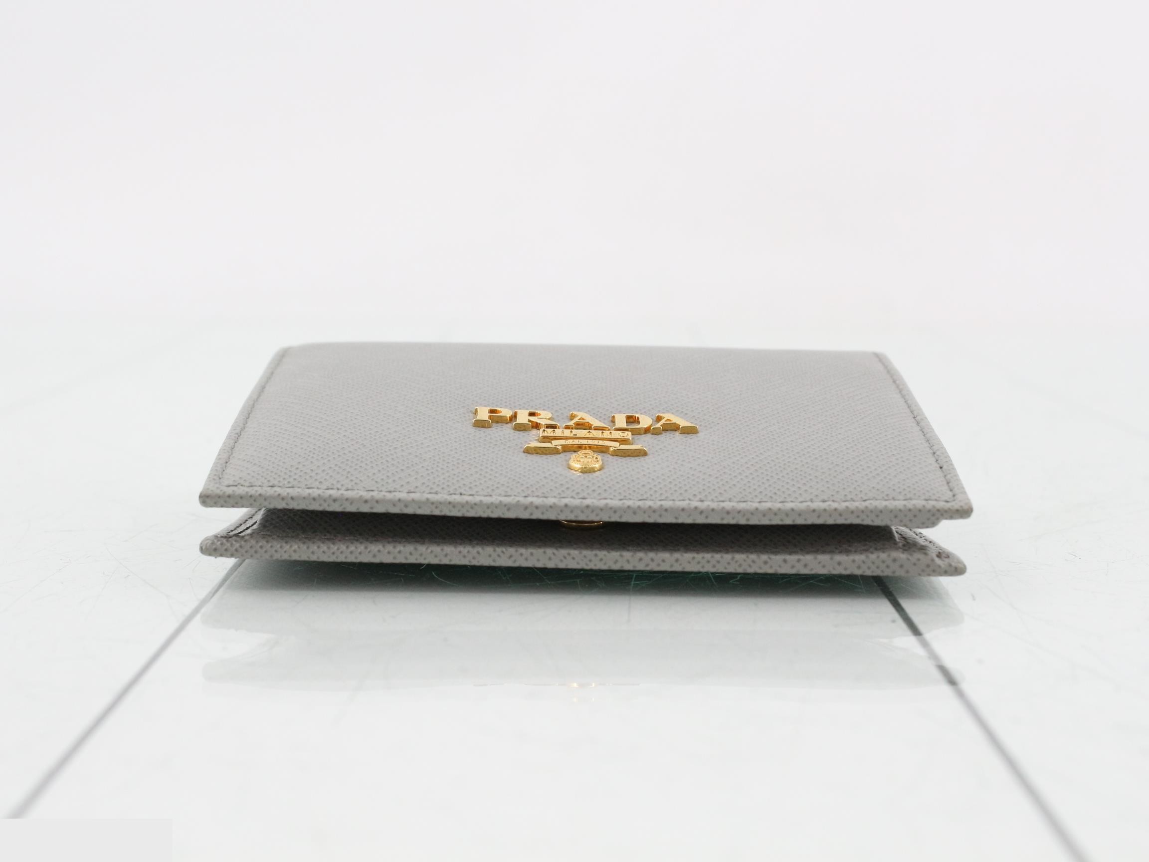 Saffiano bi-fold wallet, stored item, gray. — view 3