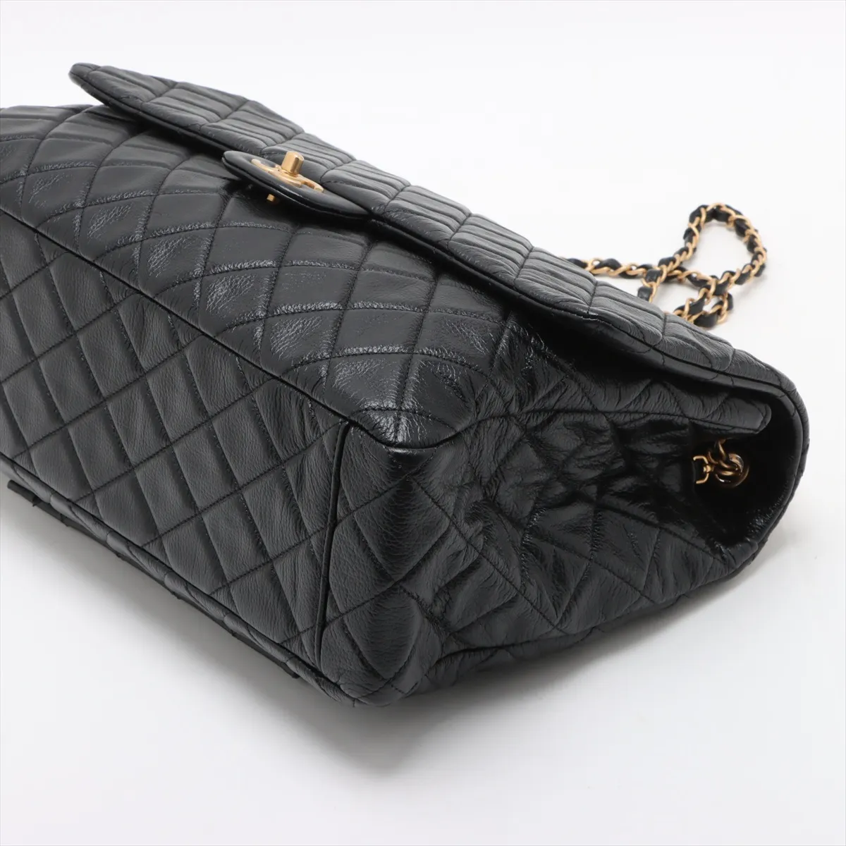 [Individually packaged] Chanel Matelassé Caviar Skin Single Flap Double Chain Bag, Black with Gold Hardware, P5PT6H51, Random Plate — view 3