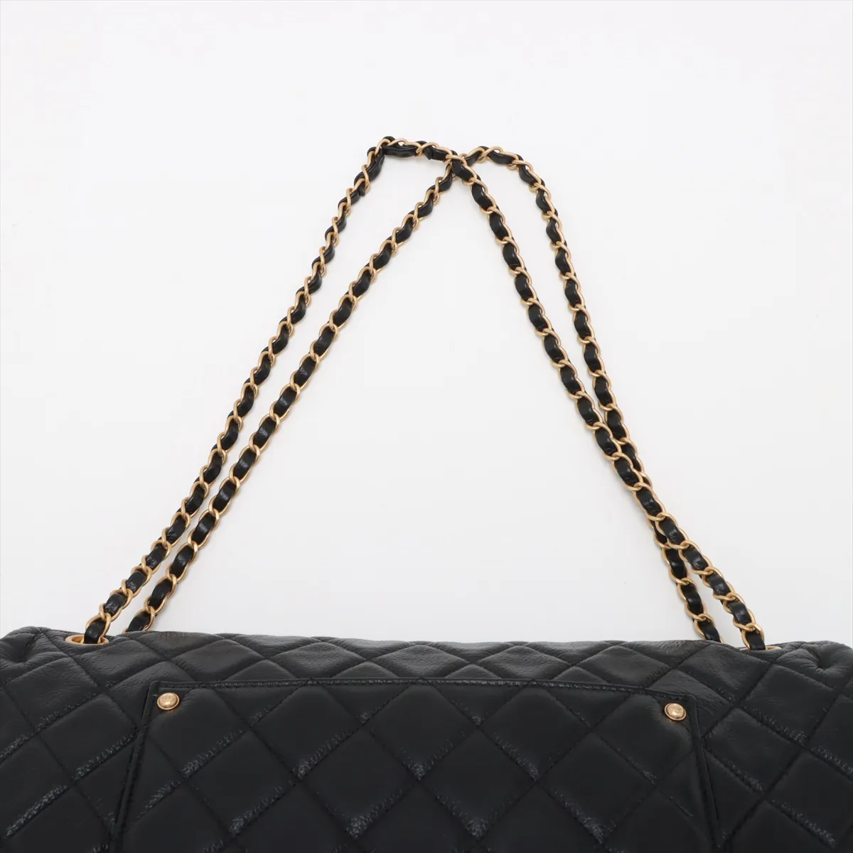 [Individually packaged] Chanel Matelassé Caviar Skin Single Flap Double Chain Bag, Black with Gold Hardware, P5PT6H51, Random Plate — view 6