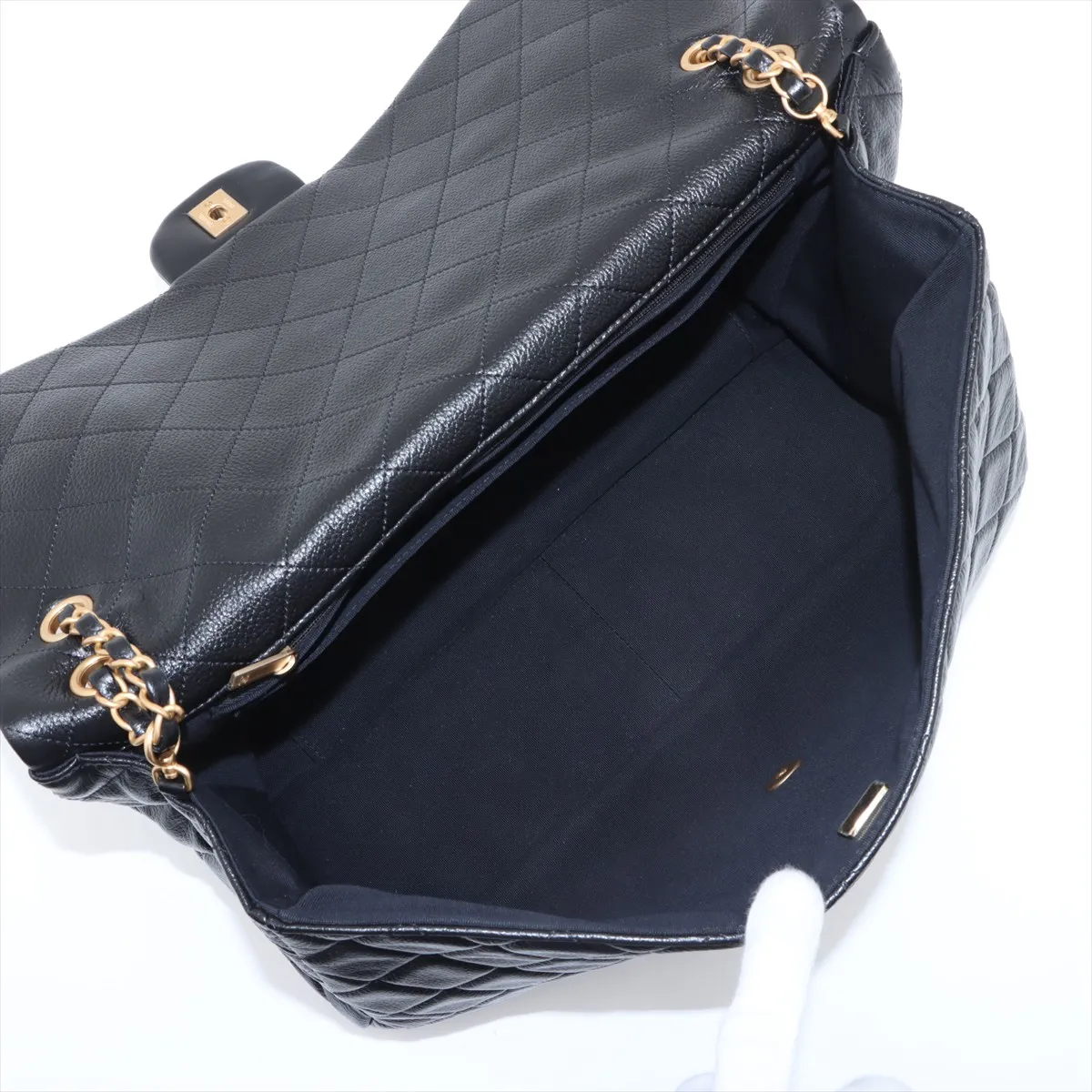 [Individually packaged] Chanel Matelassé Caviar Skin Single Flap Double Chain Bag, Black with Gold Hardware, P5PT6H51, Random Plate — view 7