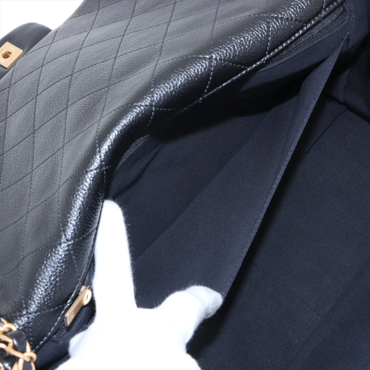 [Individually packaged] Chanel Matelassé Caviar Skin Single Flap Double Chain Bag, Black with Gold Hardware, P5PT6H51, Random Plate — view 8