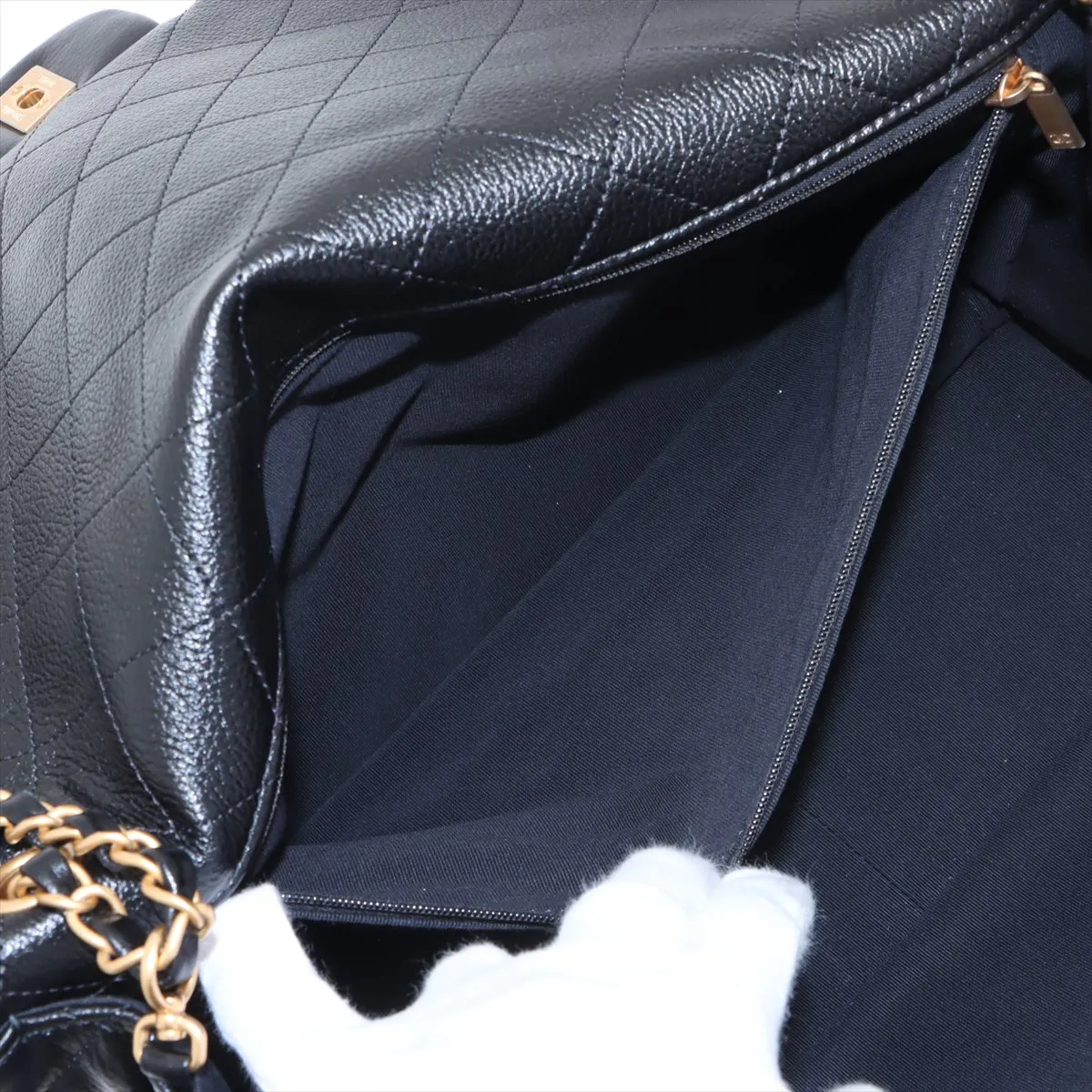 [Individually packaged] Chanel Matelassé Caviar Skin Single Flap Double Chain Bag, Black with Gold Hardware, P5PT6H51, Random Plate — view 9